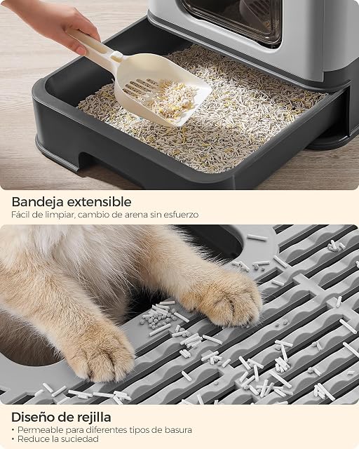 Foto 5 de 8 de Feandrea Arenero para Gatos, Caja Arena con Bandeja Extraíble, Pala, Cepillo, Espacioso para Gatos Grandes