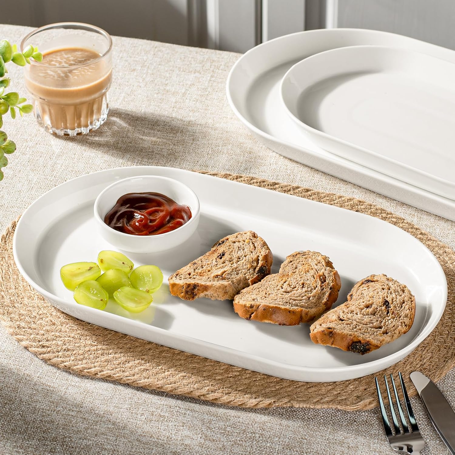 Large Serving Platter - 16"/14"/12" Oval Serving Tray, Ceramic Turkey Platters for Entertaining, Christmas Party, Set of 3, White