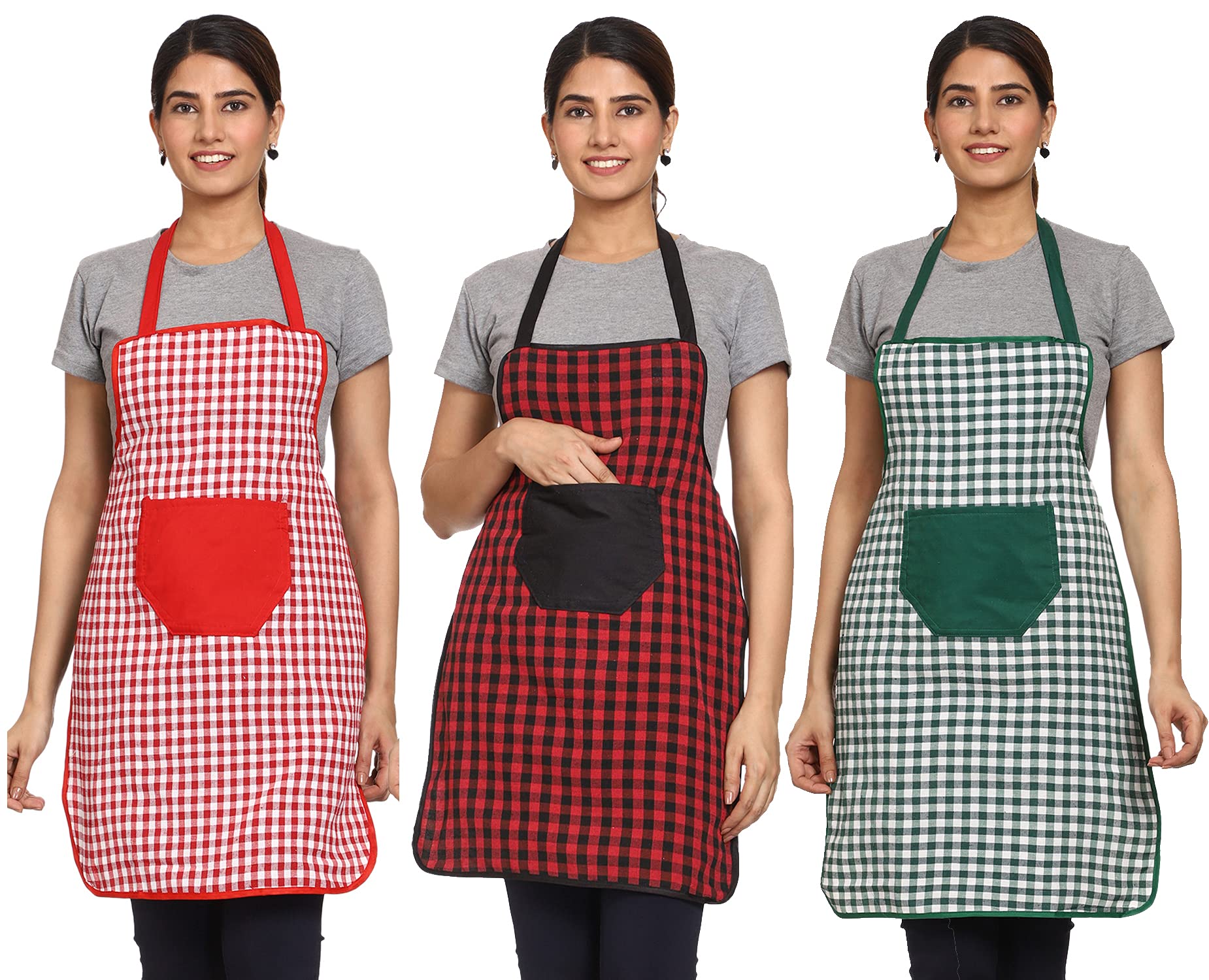 JMi 100% Cotton Check Fabric Waterproof Apron With Multipurpose Front Pocket for Kitchen, Chef, Dusting Etc Pack of 3. (MULTI 4) (B09GW1W2JL) Amazon Price History, Amazon Price Tracker