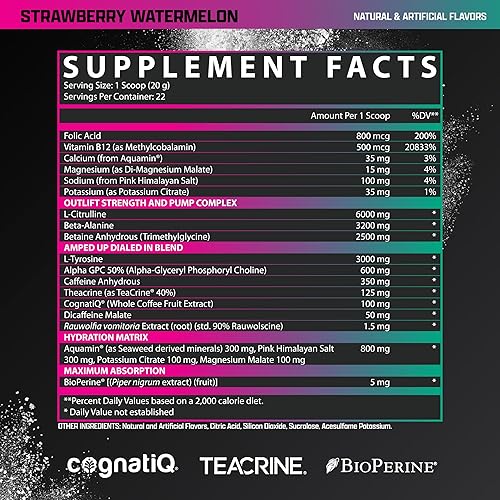 Miniatura 6 de OUTLIFT Amped Max Dosed HIGH STIM - Polvo para antes del entrenamiento 6G citrulina, 0.2 onzas de beta alanina, Alpha GPC, CognatiQ, energía