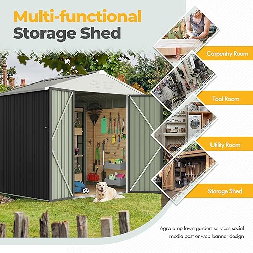 Miniatura 5 de Homall Cobertizo de almacenamiento para exteriores, cobertizos de jardín de metal de 8 x 6 pies y casa de almacenamiento al aire libre con puerta