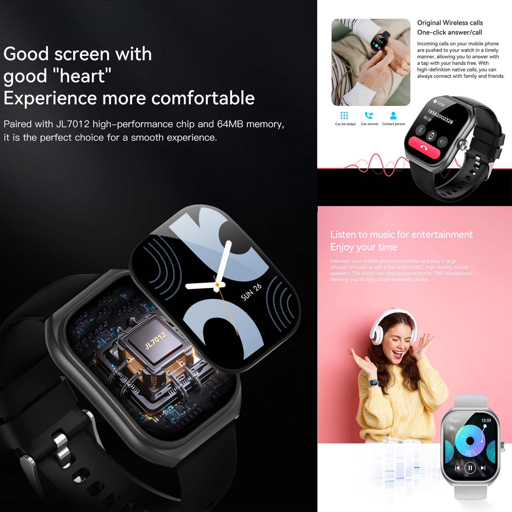 Reloj Inteligente Mujer con Llamadas, 2,01 Pulgada Smartwatch Hombre Deportivo con Podometro Pulsometro SpO2 Sueño Presion Arterial Actividad IP68 Reloj Digital para iOS Android (Negro)