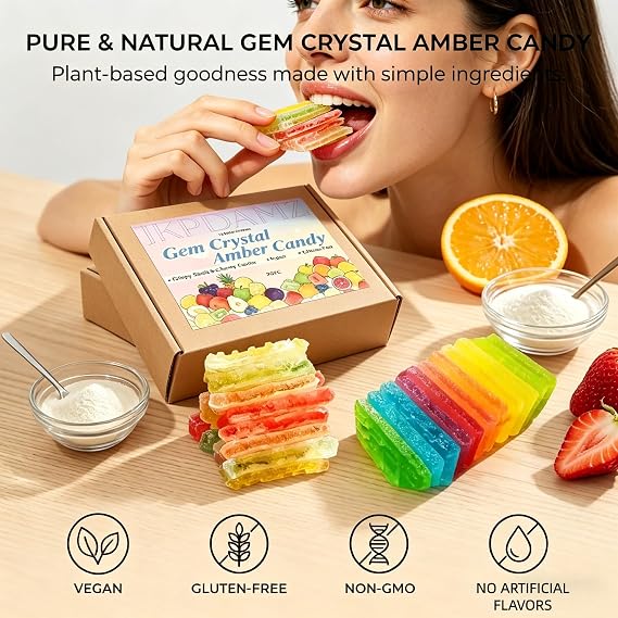 Japanese Crystal Candy Gems, Assorted Fruit, 20 Pcs | Crunchy shell with a soft, chewy center. Individually wrapped. Vegan & gluten-free. Perfect as a unique treat or gift.