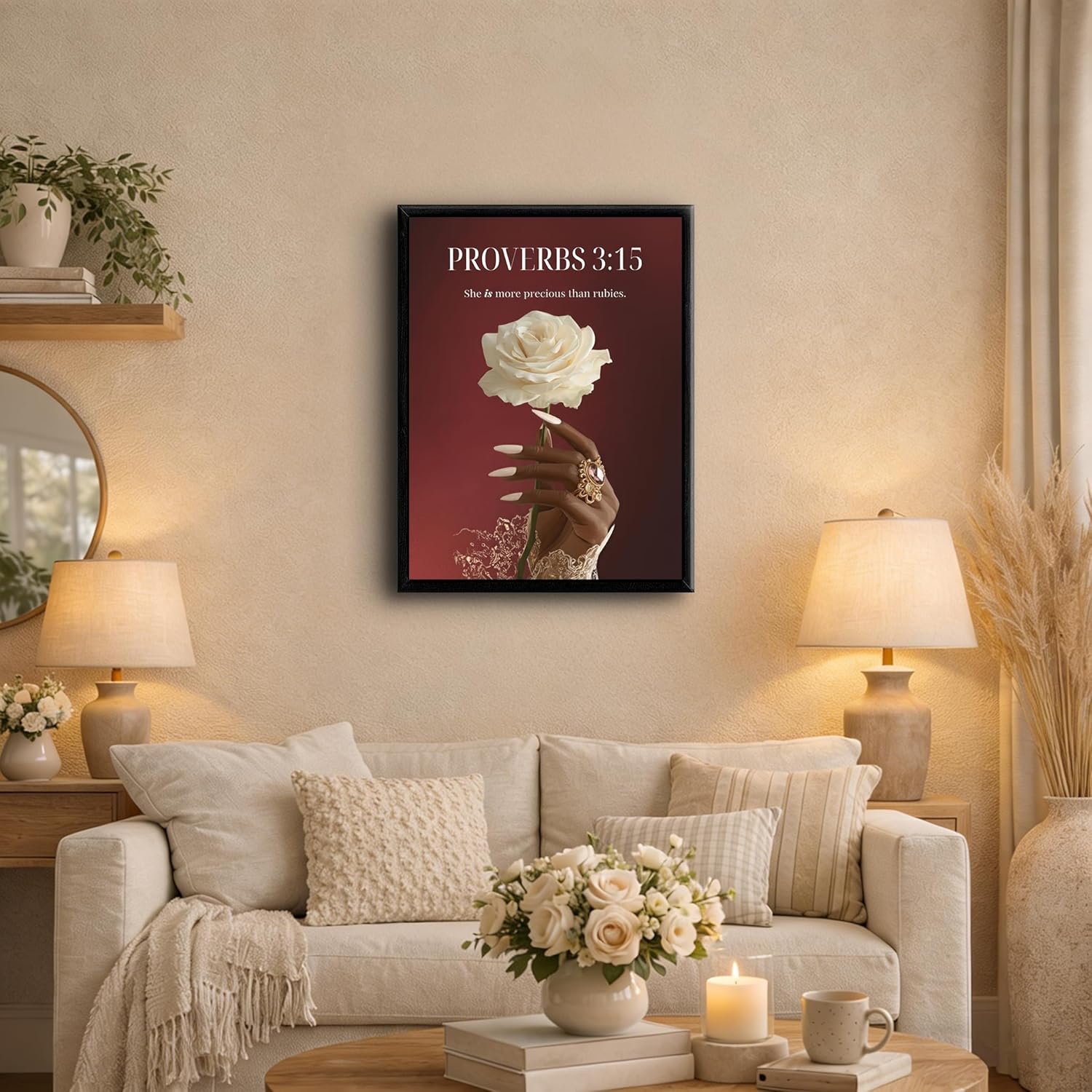 Framed Black Woman Christian Wall Art African American Girl Faith Scripture Decor Trendy Black Women Painting Poster Inspirational Christian Quote Print for Bedroom Living Room Canvas12x16 Inch