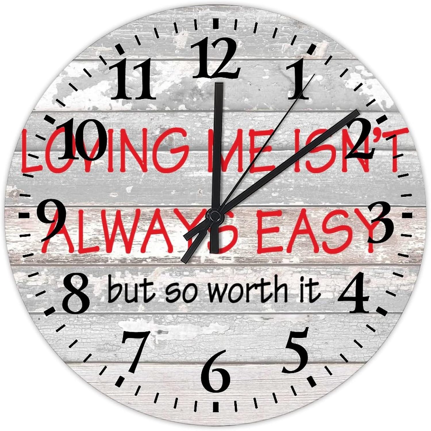 Loving Me Isnt Always Easy But So Worth It Clock Wall 15 Inch, Romantic Quote for Valentines Day Modern Clock Non Ticking Round Arabic Numbers Clock for Living Room Bedroom Office Kitchen School