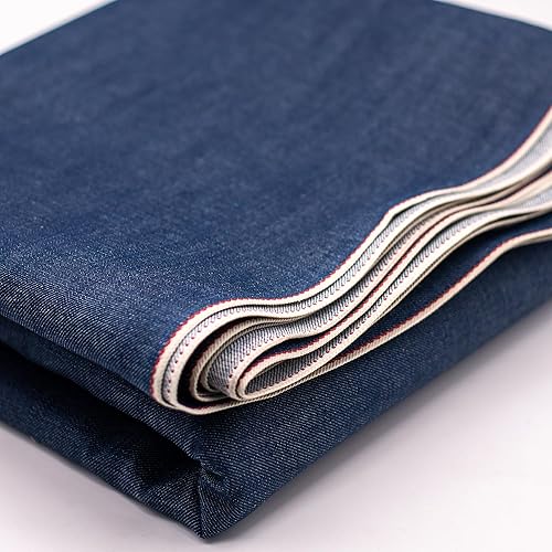 13oz Red Selvage Denim Fabric, 100% Cotton, 7-Cycle Pure Indigo Dyed, Non-Stretch Unwashed Raw Denim, 34 Inch Wide, for Jeans, Jackets & DIY Crafts (5 Yard pre Cut)