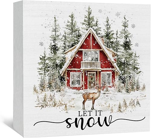 Let It Snow Winter - Cartel de madera de Navidad, decoración de granja, letrero de madera de reno para decoración de mesa de escritorio de oficina