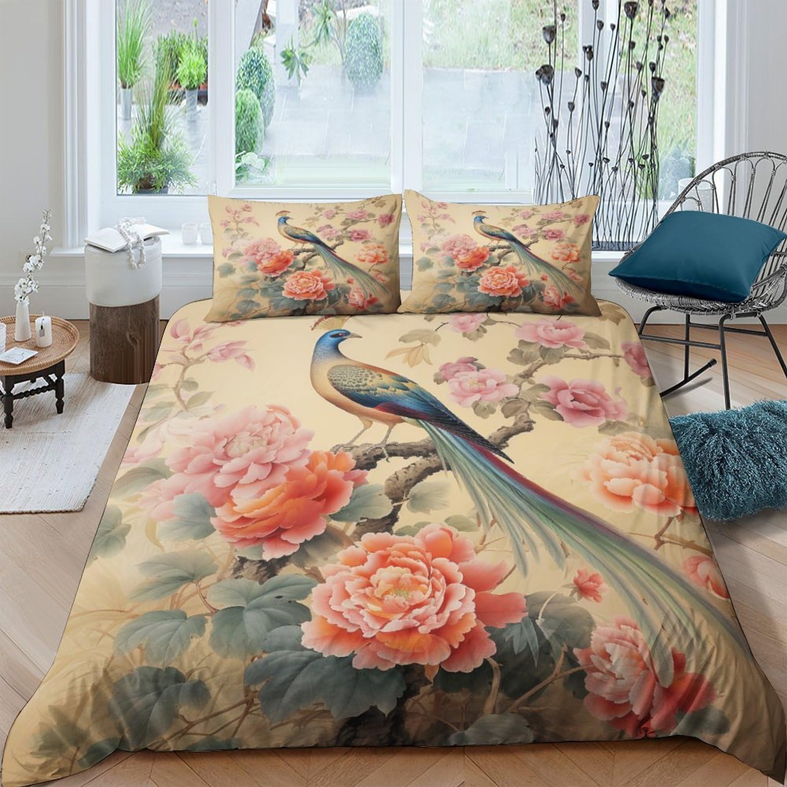 Housse de couette roses roses zippée IOFEER pour éviter que la couette ne glisse