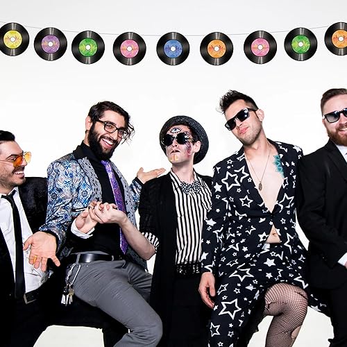 Miniatura 6 de Vuzvuv 48 piezas de recortes de papel de disco de los años 70, 80 y 90 con 100 puntos de pegamento, recortes de registros, decoración de tablón de