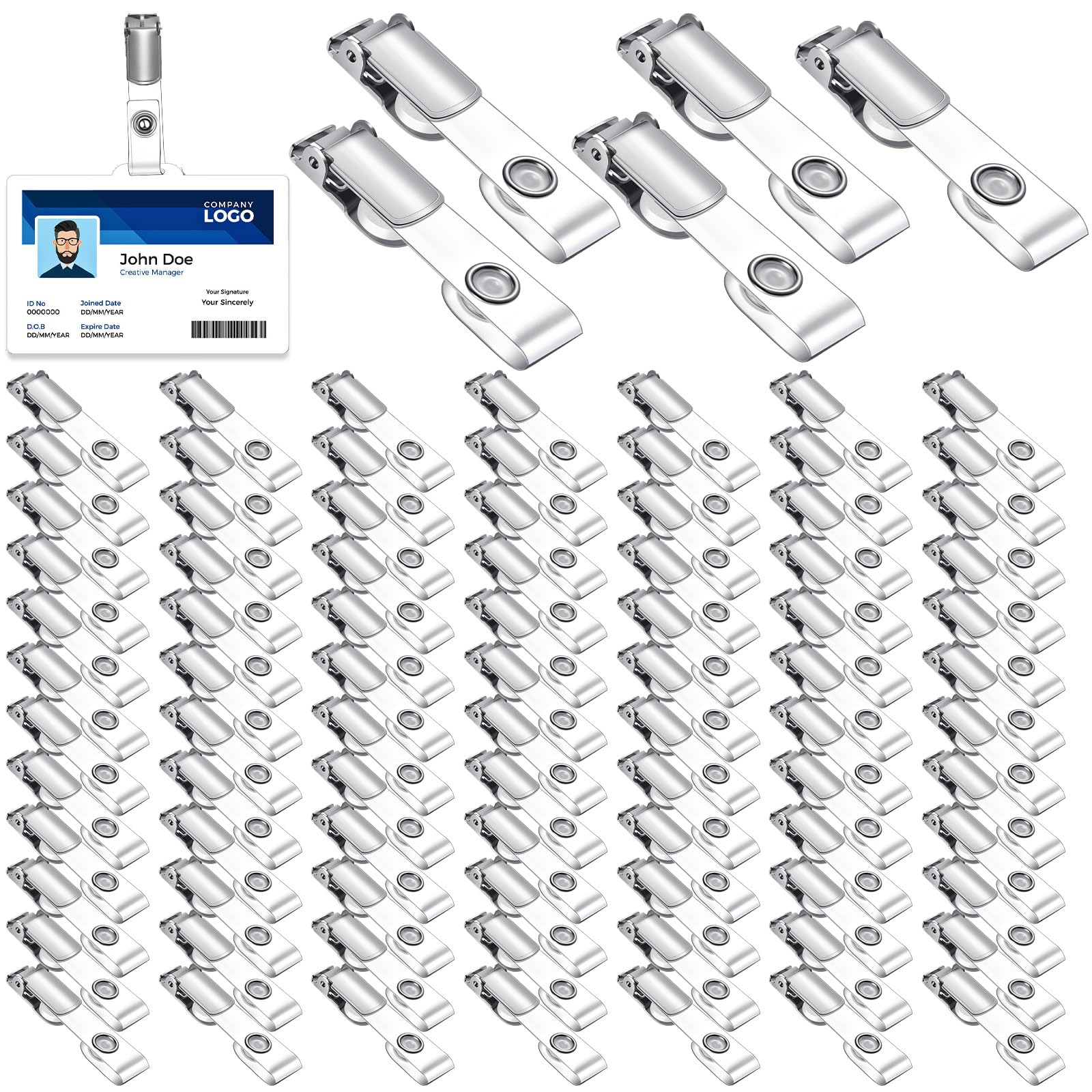 Photect Clip per Badge in Metallo con Cinturini in PVC Trasparenti Clip Portabadge con Bottone a Pressione per Carta Identità Distintivi di Lavoro Porta Targhetta con Nome(200 Pezzi)