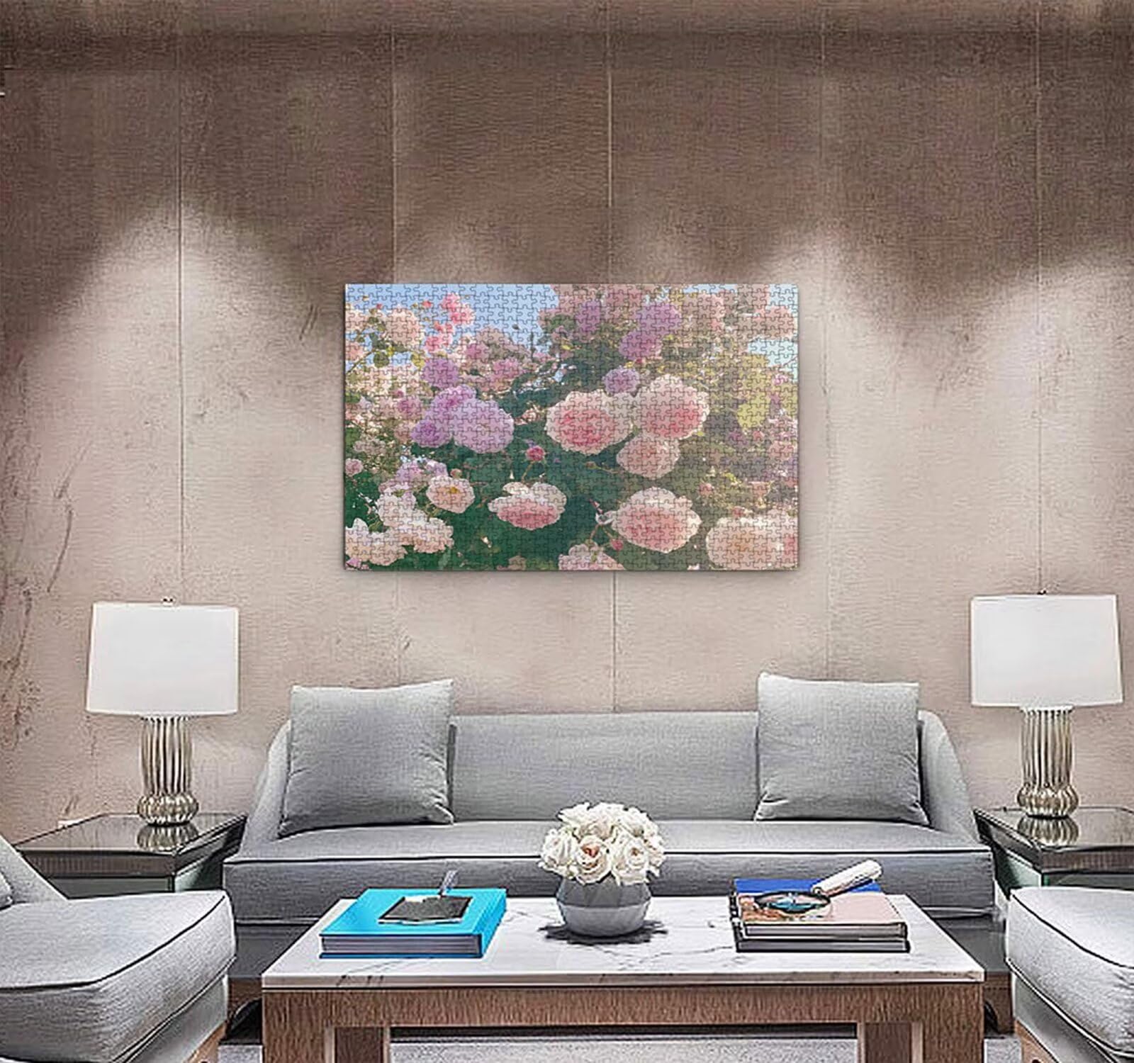 R2KH371 puzzle dla dorosłych, 5000 elementów, różowe kwiaty, wyzwanie dla rodziny, do zabawy, rękodzieło, puzzle zręcznościowe dla dorosłych, wyzwania