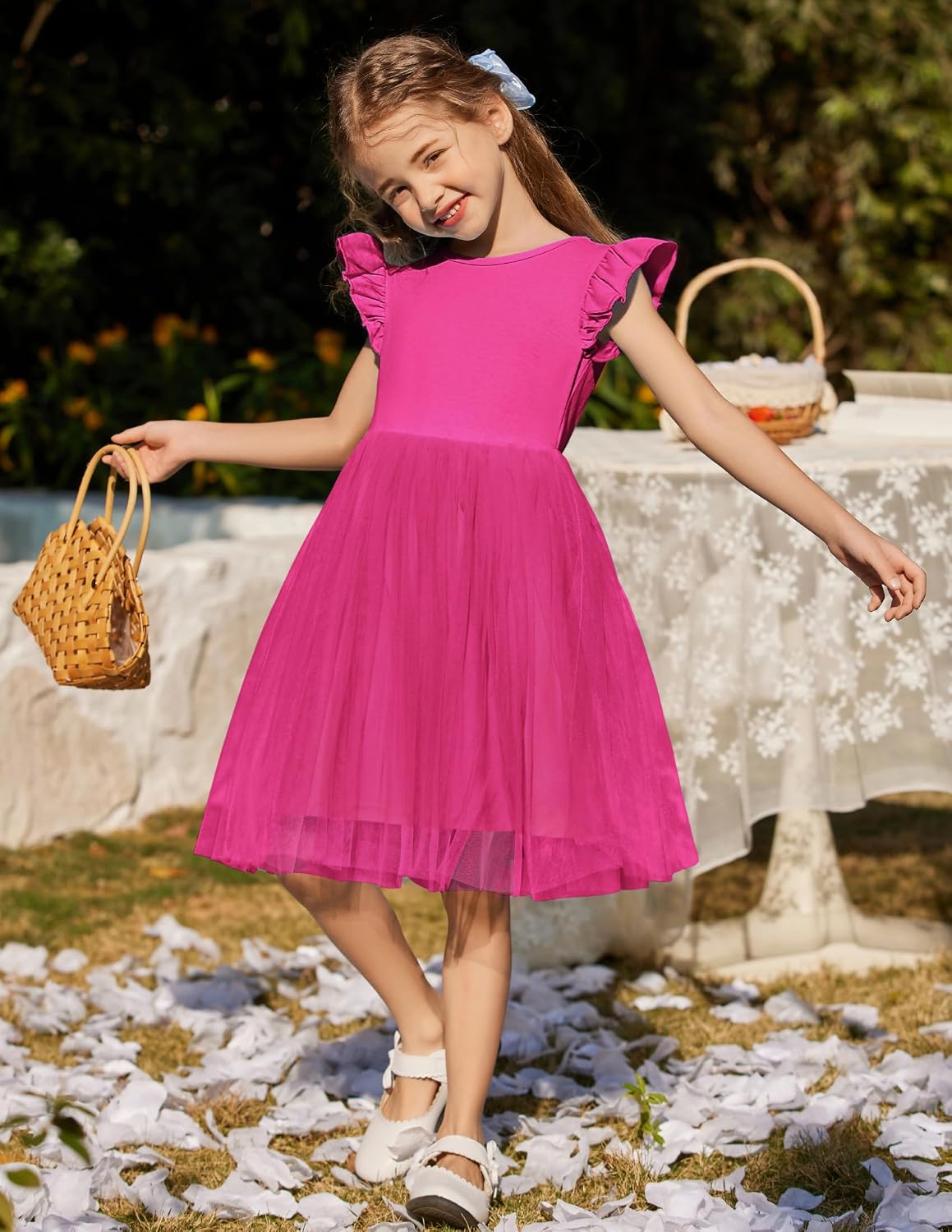 Flypigs Toddler Tutu Dress Girls Ruffle Tulle Dresses Cute Summer Party Princess Sundress for 2-7Y