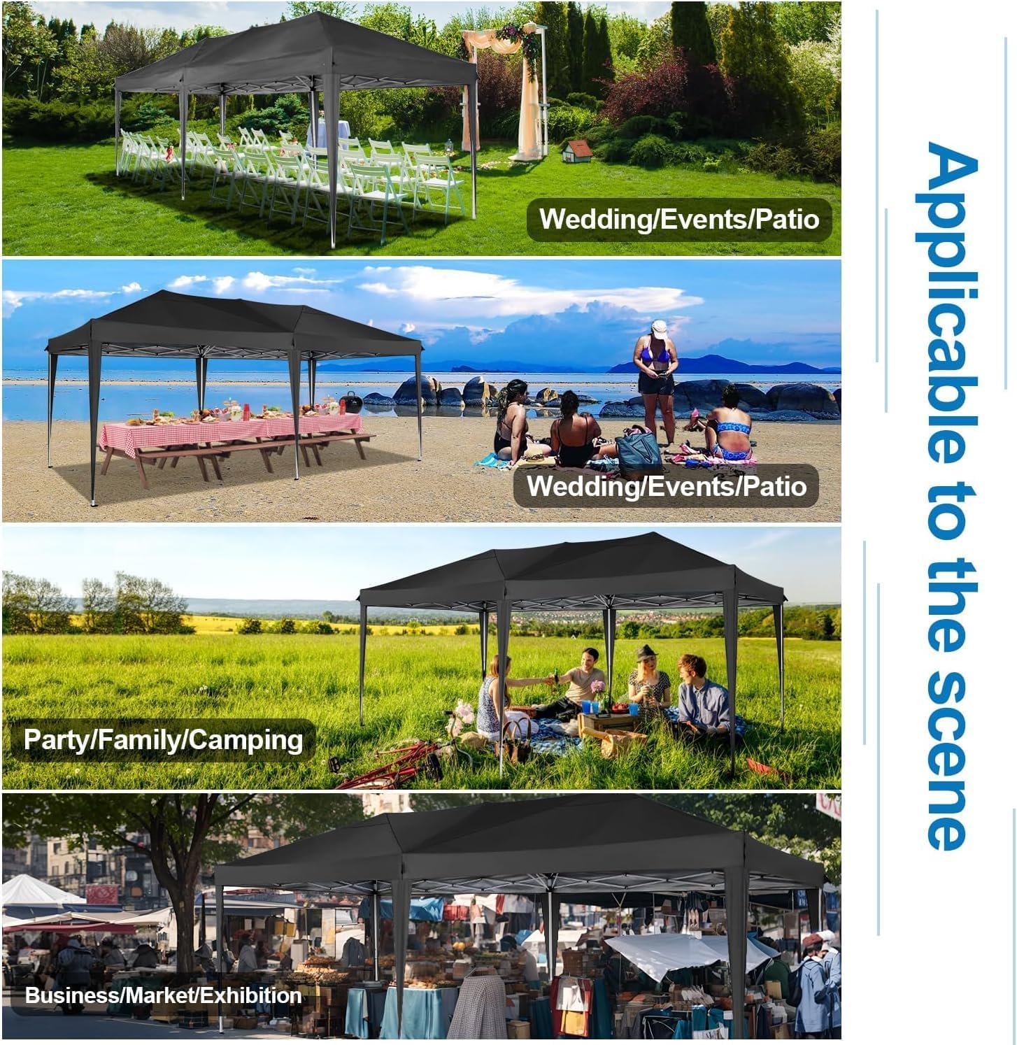 COBIZI Faltpavillon 3x6m Pavillon Wasserdicht Stabil Partyzelt Faltbar | 3 Höhen, Tente de réception d’extérieur avec 6 parois latérales anti-UV pour mariage, extérieur, jardin, fête et marché