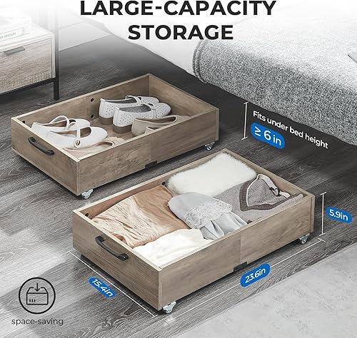 Miniatura 4 de Almacenamiento debajo de la cama con ruedas, paquete de 2 cajones organizadores de almacenamiento de zapatos debajo de la cama, organizador de