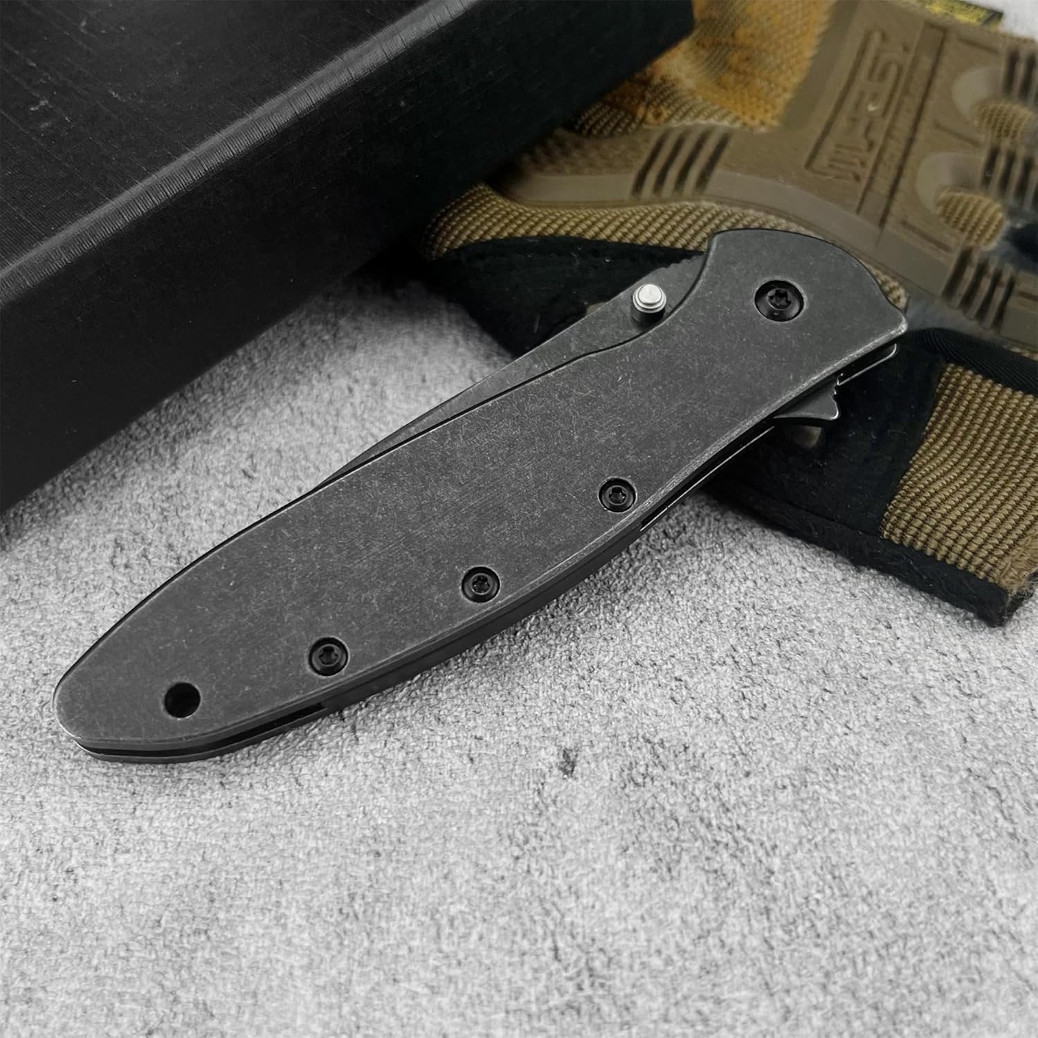 BlackWash Manual Opening Folding Pocket Knife, 2.75" Stonewash Finish Stainless Steel Blade & Handle, Frame Lock, Reversible Pocketclip, EDC Utility Tool for Outdoor & Camping (BlackWash Handle)