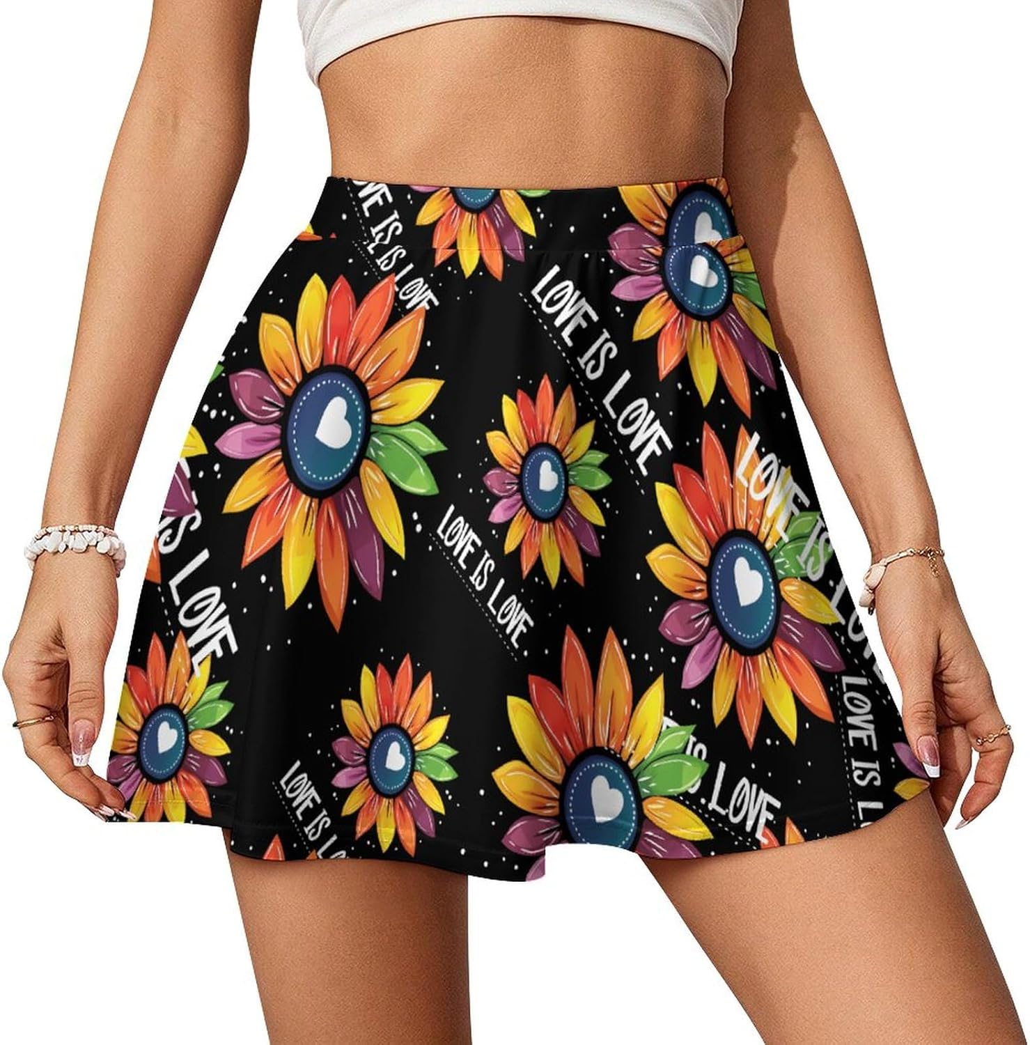 Rainbow Sunflower Love Is Love LGBT Gay Women Tennis Skirt Print Golf Skirts Mini Casual Workout Skorts