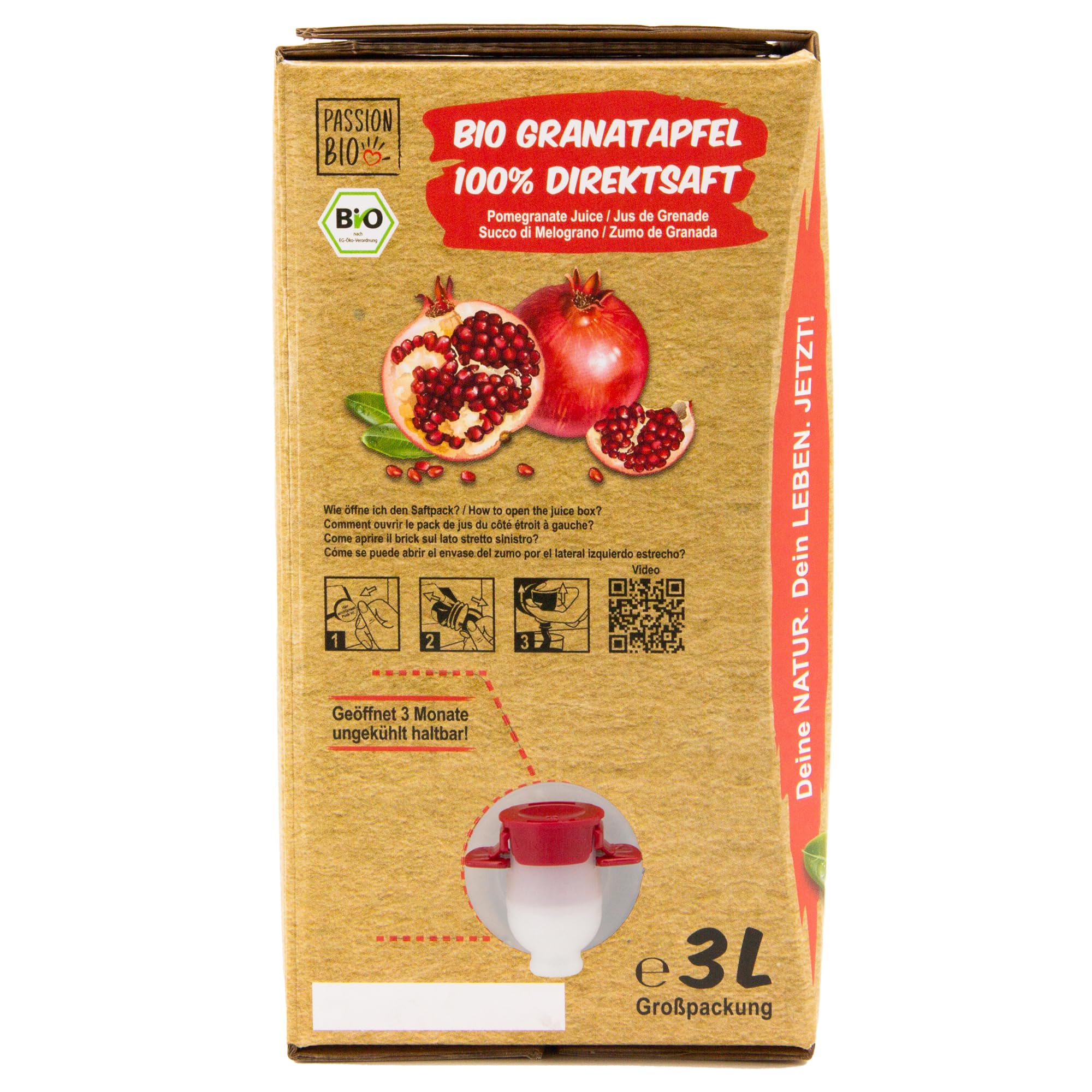 Bio Granatapfelsaft, 3 Liter, naturtrüb – 100% Bio Granatapfel Direktsaft aus 40 Granatäpfeln – fruchtig, erfrischender Geschmack – kein zugesetzter Zucker (lt. Gesetz) enthält von Natur aus Zucker