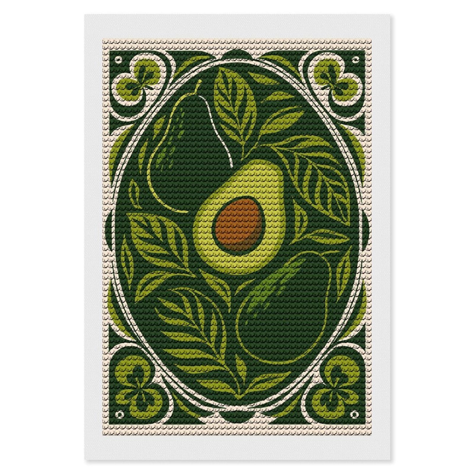 Junmoney Avocado Art Nouveau Illustration Diamond Painting Canvas Set 8"x12", for Adults, Bedroom Decor, Good for Quiet Evenings, Festive Craft Gift