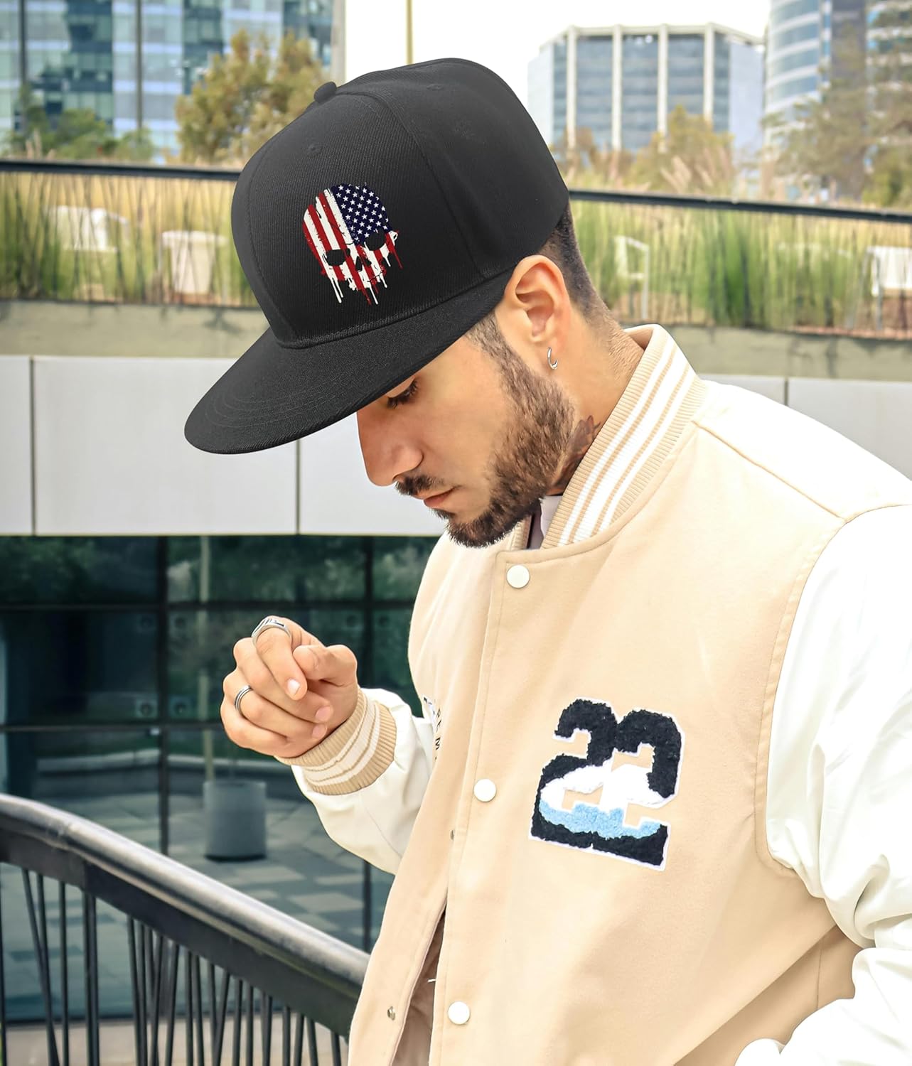 Negi Snapback Hats for Men Flat Bill Hats,American USA Flag Hat,Black Baseball Cap Gift for Men Trucker Dad - Image 5