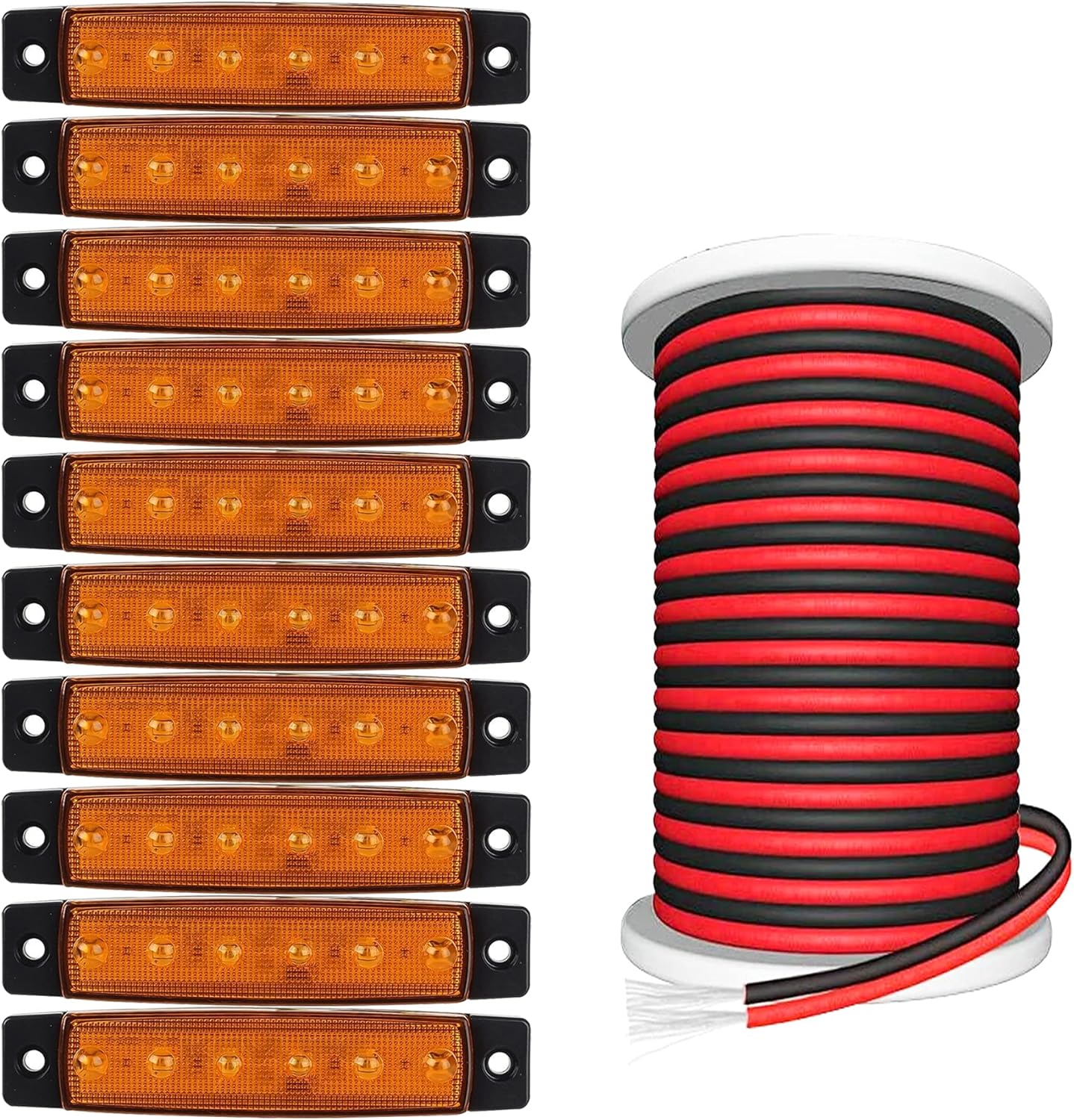 PSEQT 3.9'' LED Boat Interior Strip Lights Marine Courtesy Deck Transom Navigation Light Amber (10Pcs) + 100FT/30M 22AWG 2pin Extension Cable Wires Cord (1Pcs)