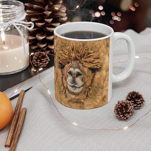 Miniatura 4 de Lovesout Funny Gifts Fawn Alpaca Taza de café de cara grande, taza de cerámica blanca de 11 onzas