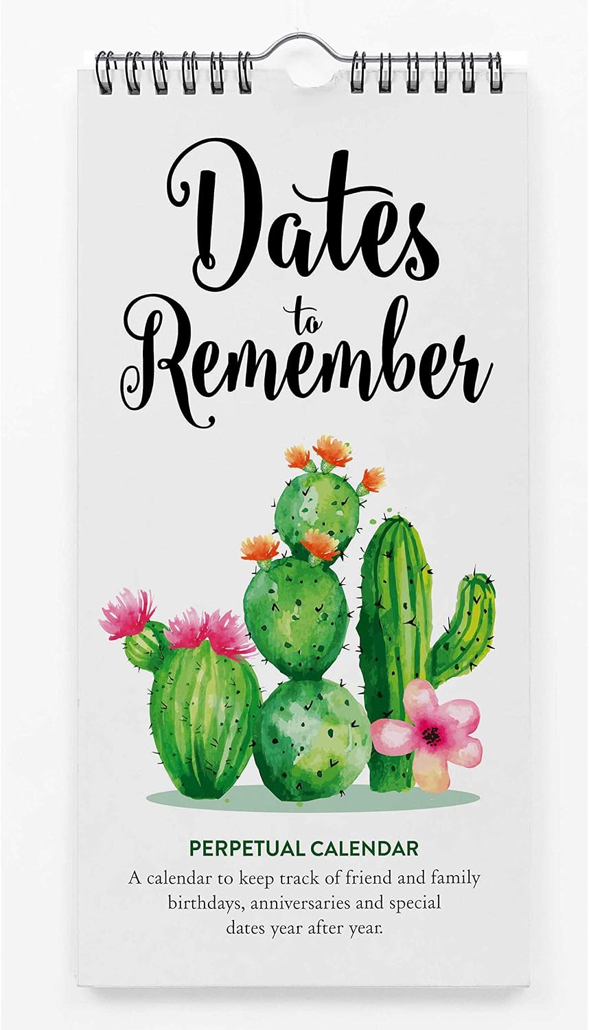 Inkdotpot Cactus Perpetual Calendar Birthday Wall Hanging Anniversary Special Event Reminder Calendar Book Journal Stationary Wall Hanging Birthday Gift Card Planner Organizer