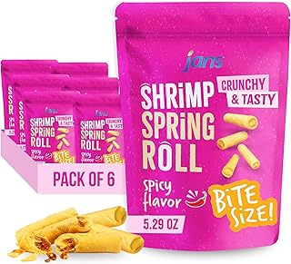 Jans Crispy Asian Snacks Bites, 5.29 oz Resealable Snack Bag (6-Pack, Spicy Shrimp Spring Roll)