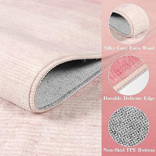 Miniatura 3 de Wonnitar Alfombra redonda moderna de color rosa suave de 4 pies, alfombra redonda para dormitorio, lavable, bonita alfombra circular para cuarto de