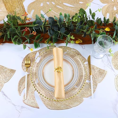 Miniatura 4 de Juego de 6 manteles individuales con hojas huecas para mesa de comedor, manteles de vinilo prensado para mesa de vacaciones, fiestas, bodas, centros