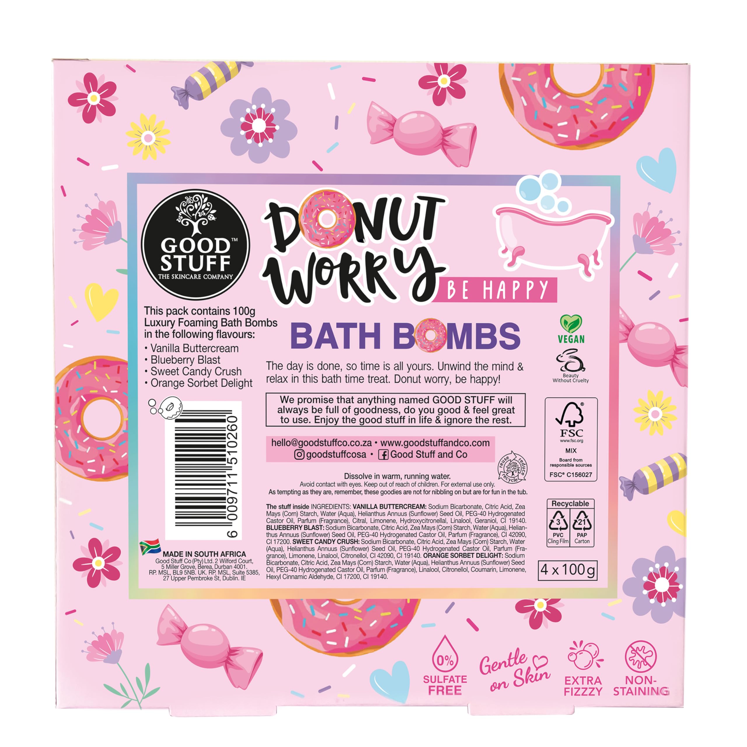 Good Stuff Donut Worry Bath Bomb Gift Set with 4x3.5 Oz Donut Bath Bombs