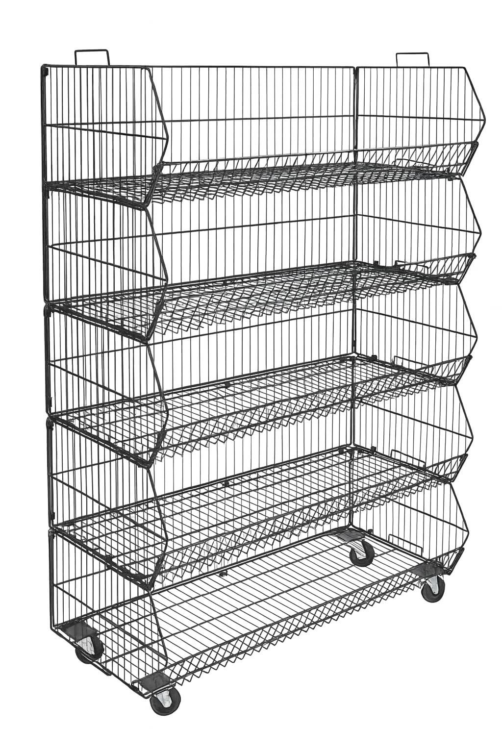 Completeshopfittings Black 5 Tier Stacking Baskets Floor Stand – Wire Display Rack For Retail Shops & Supermarkets, Freestanding Merchandising Bins (Large )