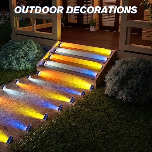 Vista 43 de VOLISUN Paquete de 12 luces solares para escaleras, luces solares impermeables IP67, luz de paso al aire libre con 13 LED, decoración de iluminación