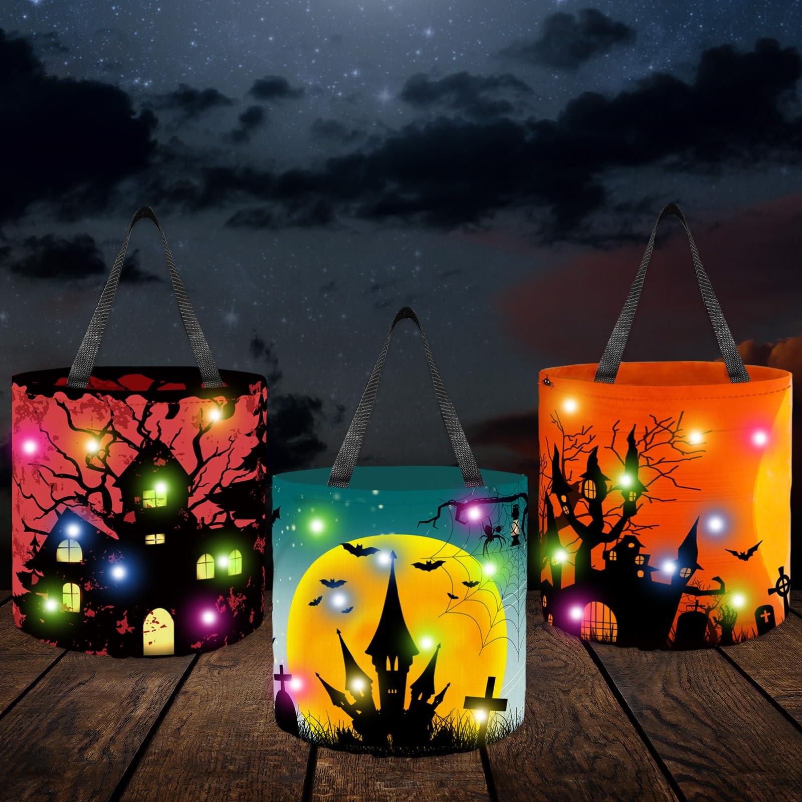 Seaux à bonbons d'Halloween avec LED pour illuminer la récolte du 31 octobre