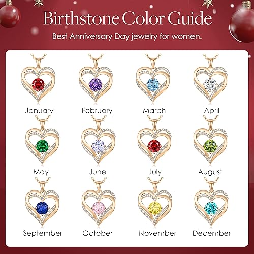 Miniatura 8 de LOUISA SECRET Love Heart Birthstone Necklaces for Women, Birthday Gift for Girlfriend, Anniversary Jewelry Gift for Wife Her, 925 Sterling Silver
