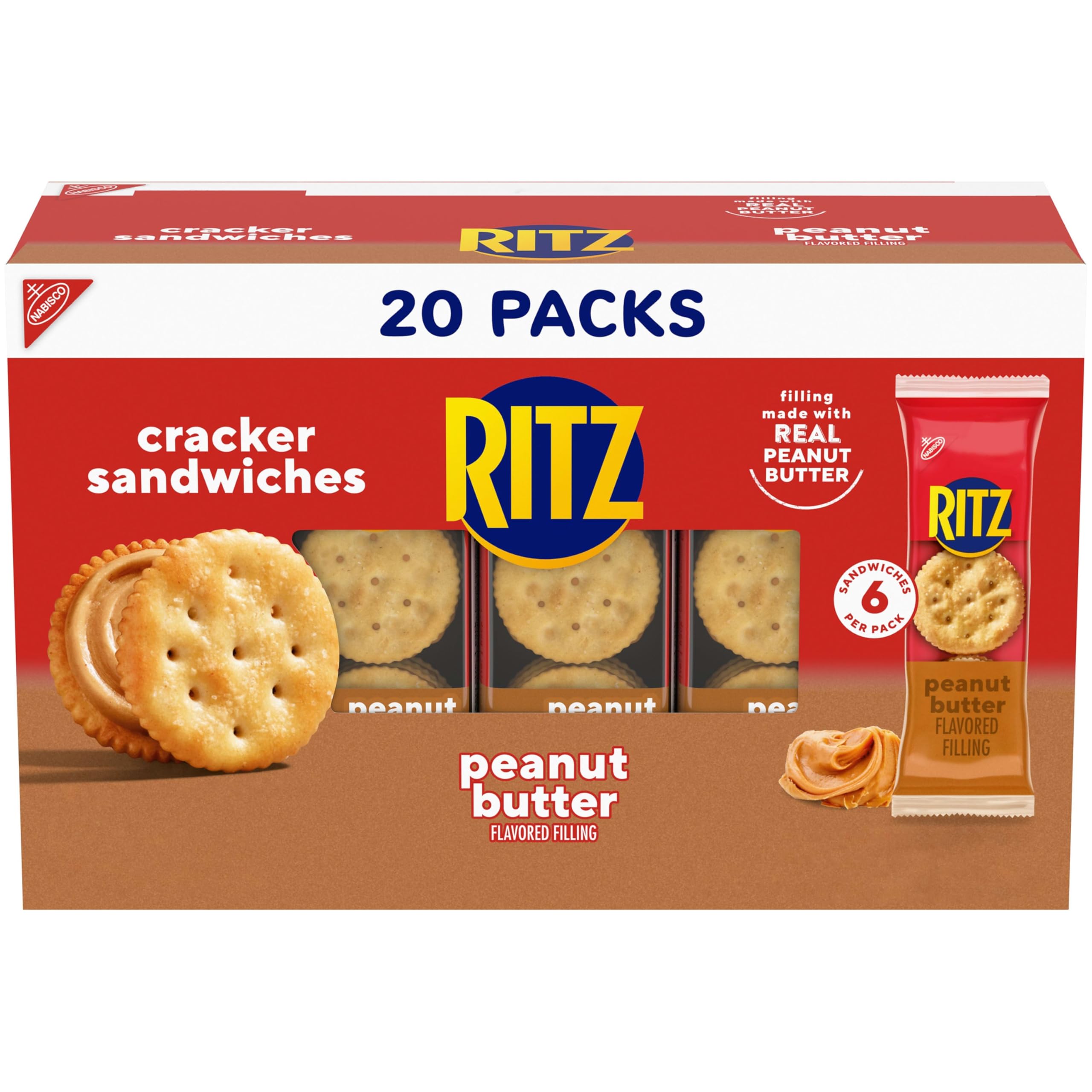 RITZ Peanut Butter Sandwich Crackers, 20 Snack Packs (6 Crackers Per Pack)