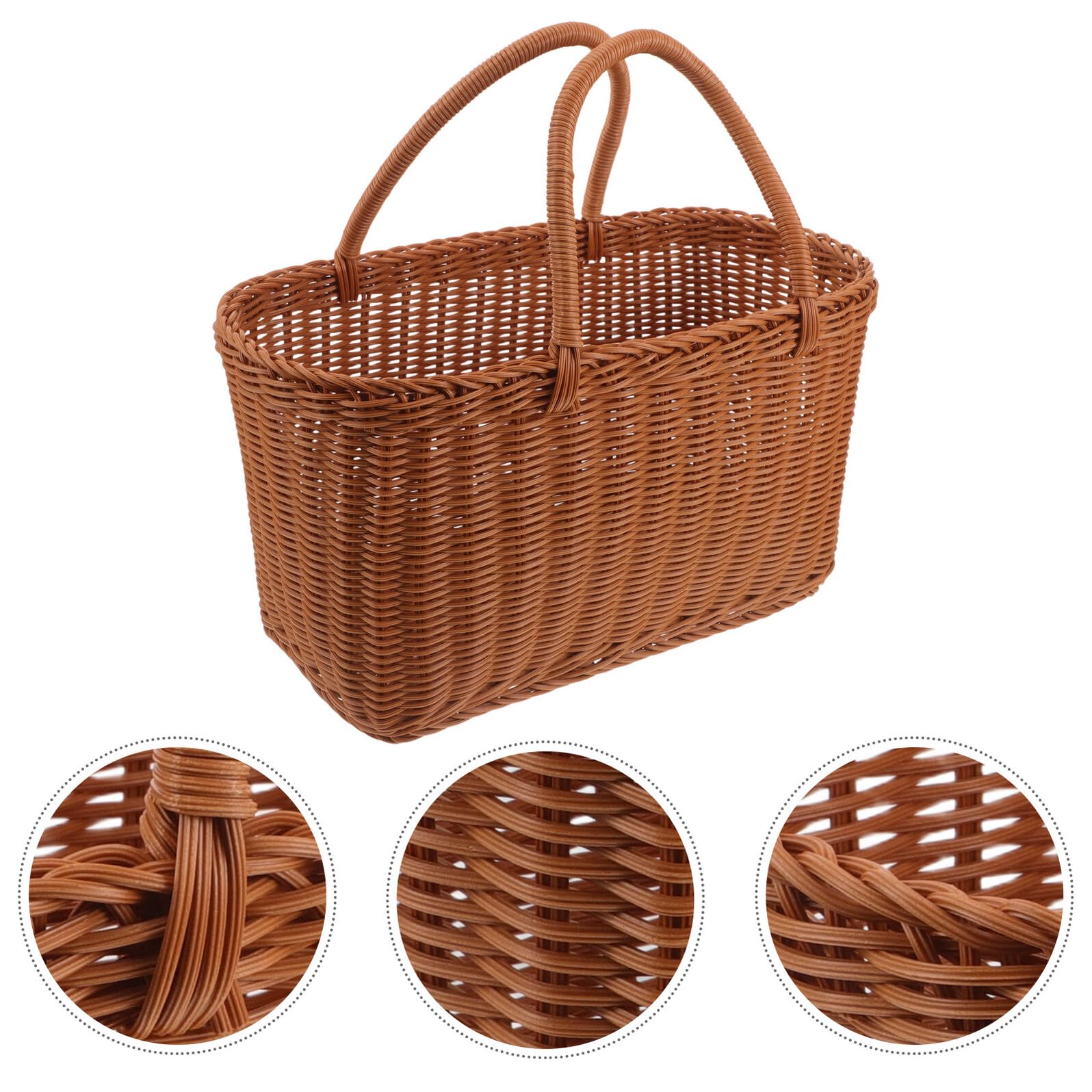 Panier Tissé Imitation Rotin Léger et Solide Cabas Paille pour Cueillette Rangement Légumes et Fruits Panier de Pique- Campagne Pratique et Portable