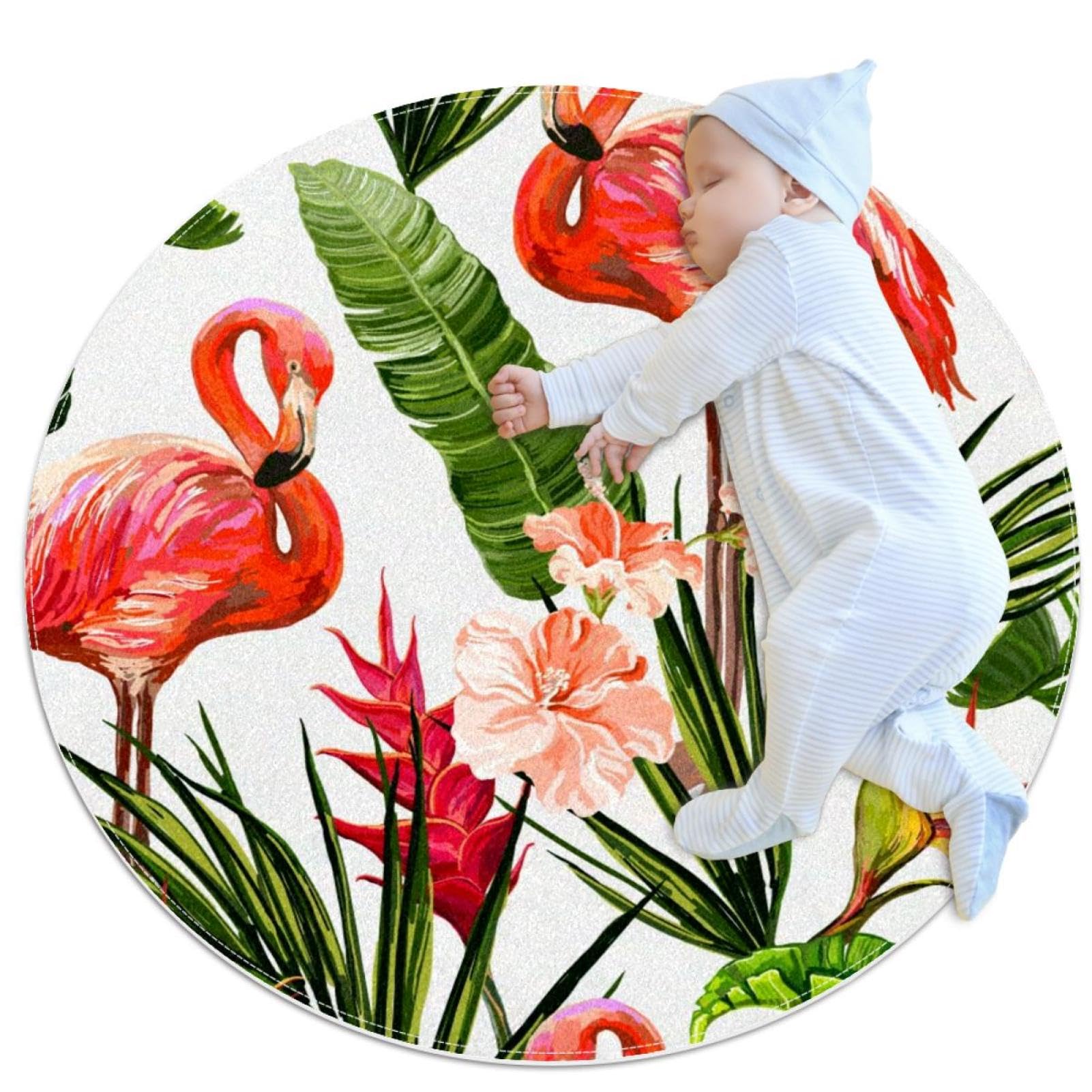 Tapis antidérapant flamant rose tropical pour chambre et salle de bain