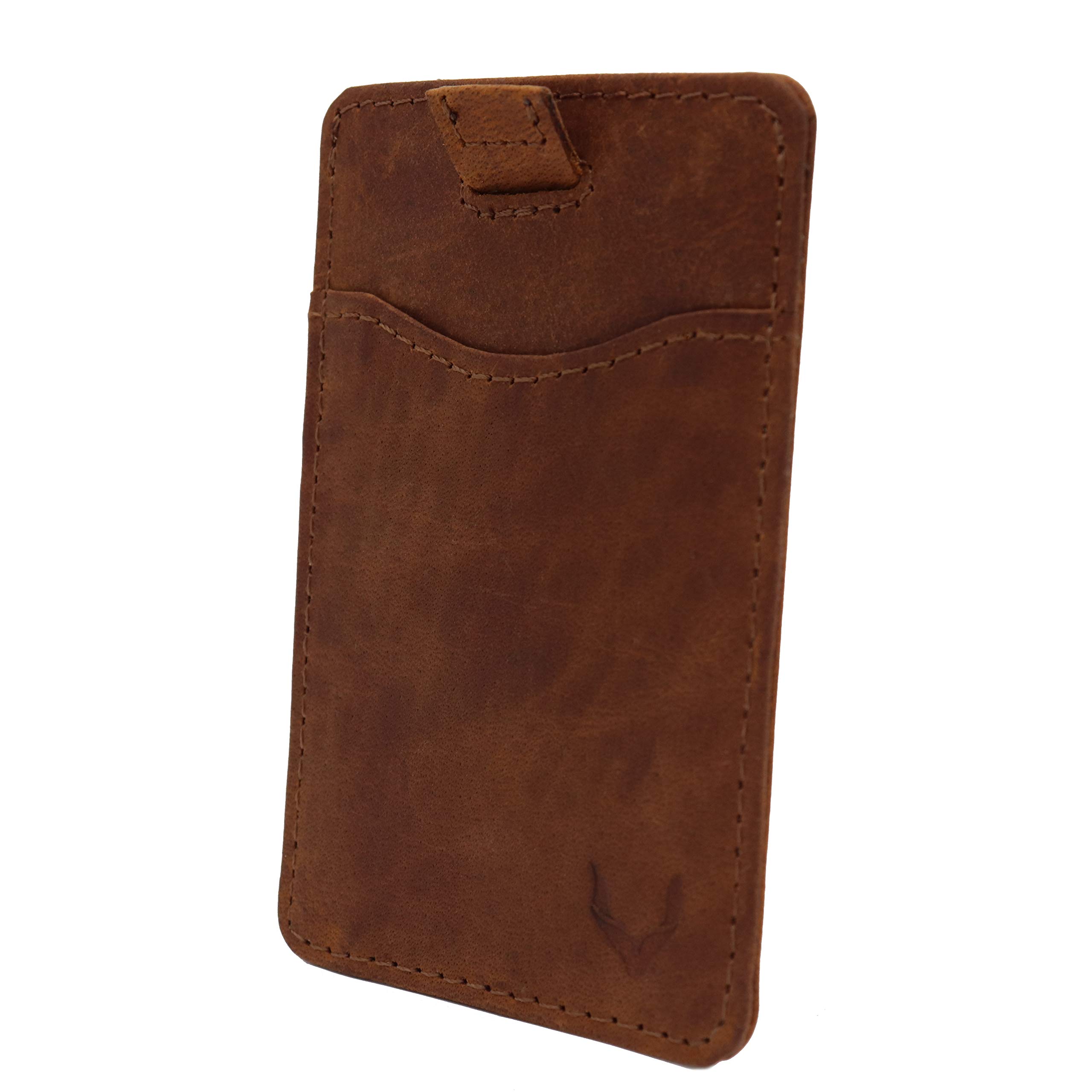 Pull-Tab Leather Credit Card Holder for Men Women, Thin RFID Blocking Contactless Card Protector, Handmade Minimalist Slim Wallet in Gift Box, Brown