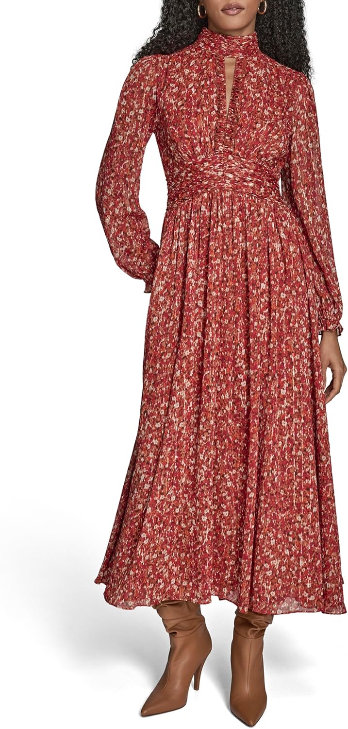 BCBG Womens Romantic Maxi Dress with Keyhole Neckline