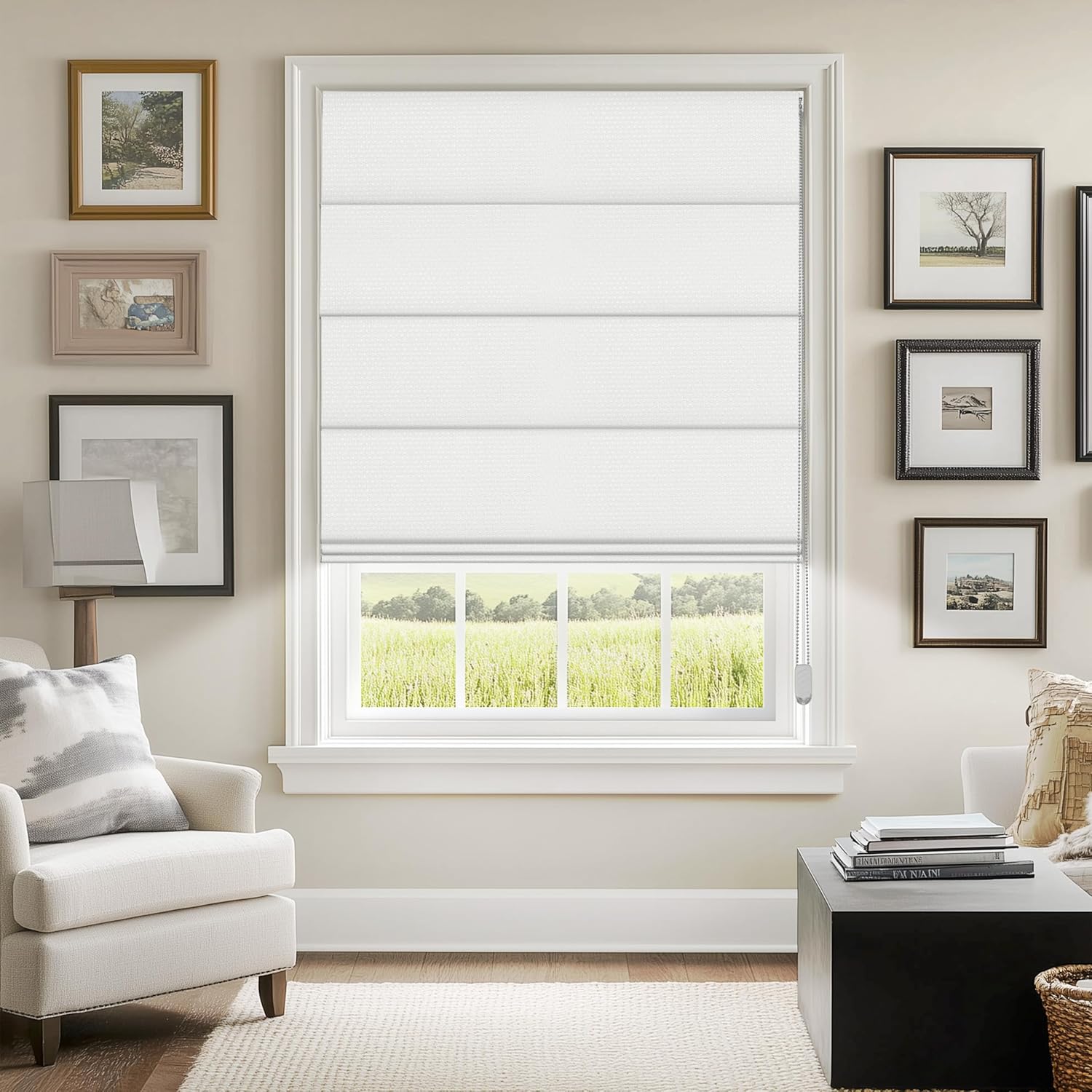 Roman Shades for Windows, Blackout Fabric Roman Blinds,Room Darkening Thermal Insulated Window Shades for Home Living Room Bedroom,Marble White,34" W x 66" H