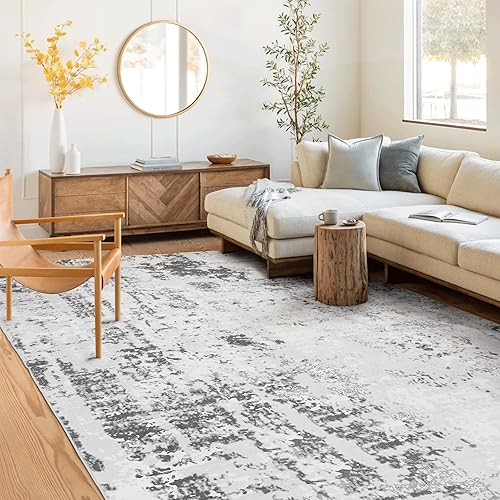 RYB HOME Washable Rug for Living Room Soft Noise Reduce Morden Farmhouse Non Slip Area Rug for Kitchen Dining Bedroom Home Office Kids Playroom Entryway, 5x8 ft, Grey