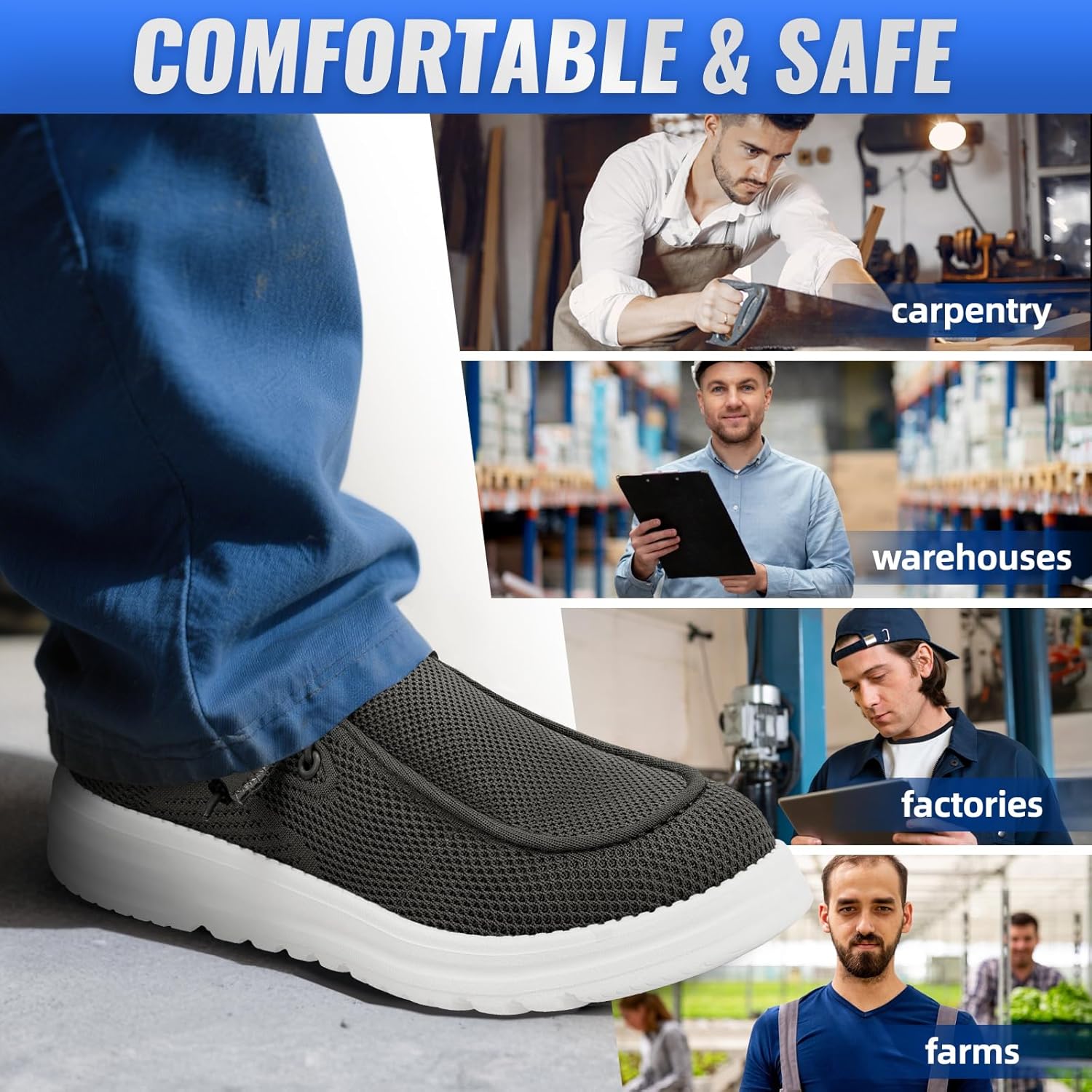 Furuian Steel Toe Shoes for Men Low-top Safety Work Shoes for Men Lightweight Steel Toe Sneakers Comfortable Canvas Work Loafers Zapatos De Trabajo para Hombres - Image 6