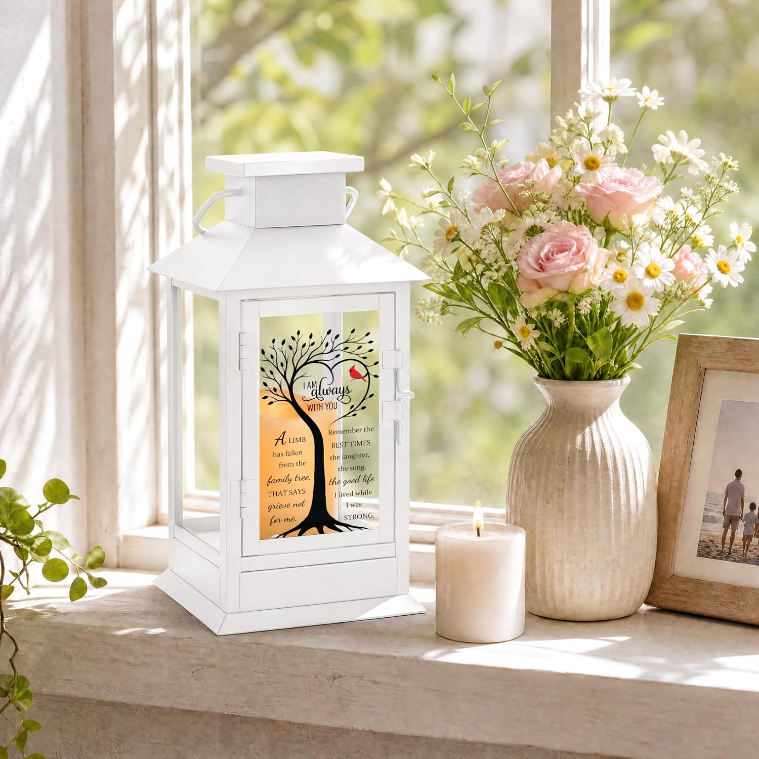 Memorial Lantern with Drawer for Keepsakes, Sympathy Gifts for Loss of Loved One, Condolences Remembrance Gifts in Memory of Loved One, White