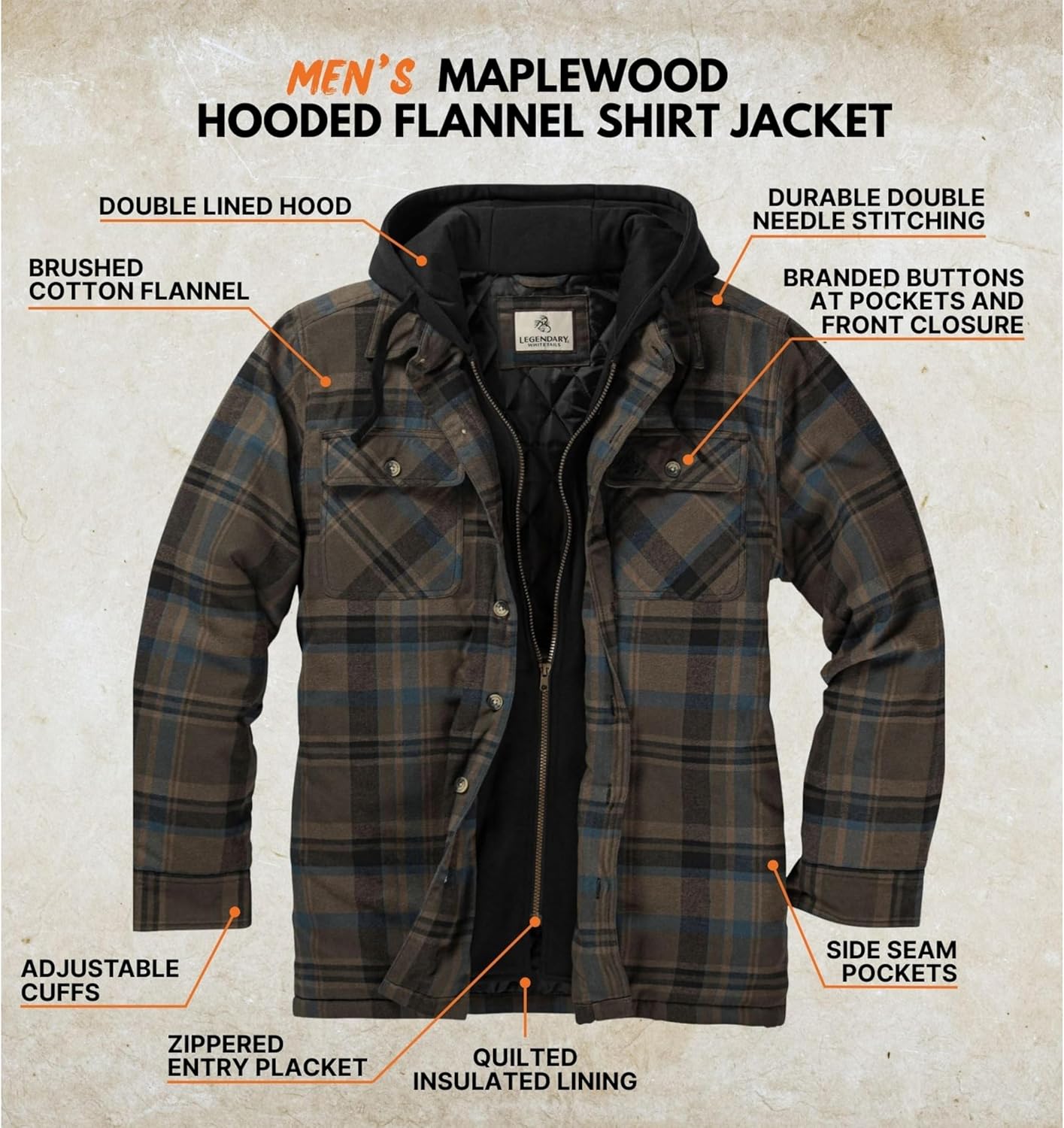Legendary Whitetails mens Maplewood Hooded Shirt Jacket - Image 4