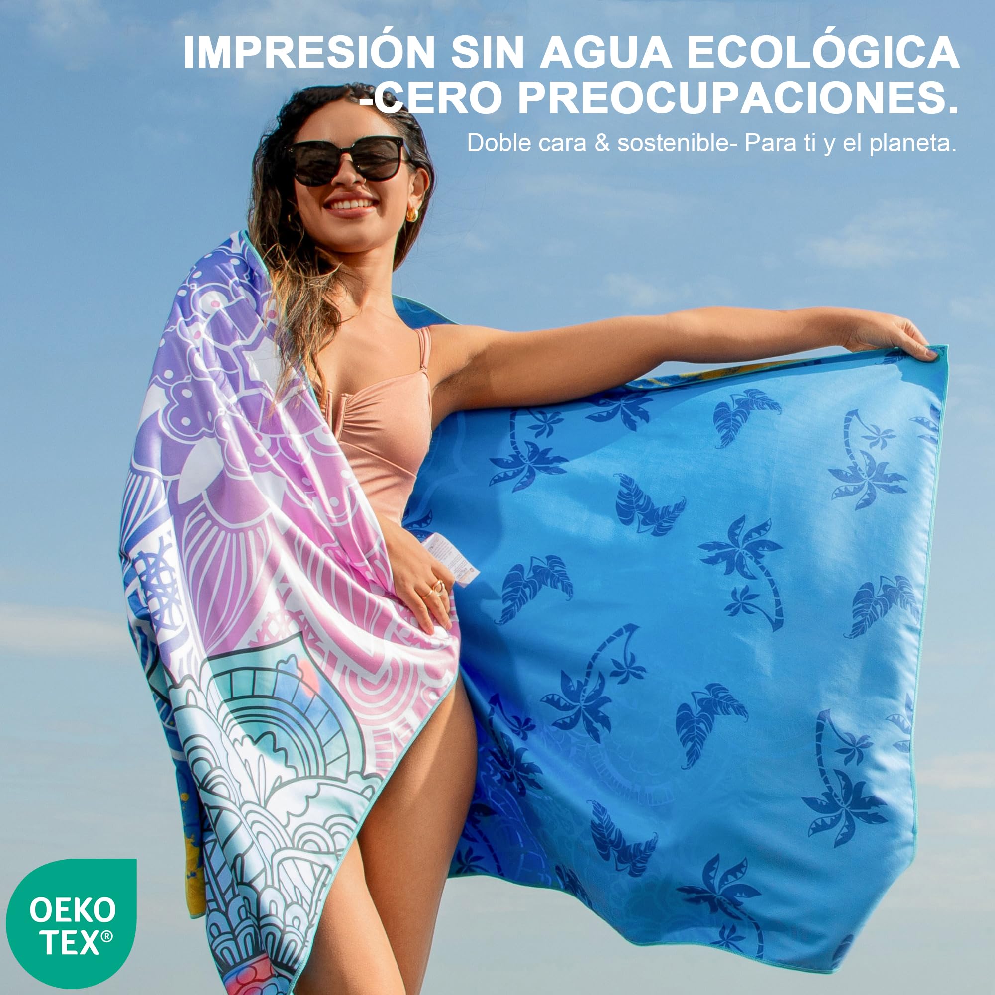 Winthome Toalla Playa Reversible 180x90cm Microfibra Ligera Secado Rápido Sin Arena 1 Pack
