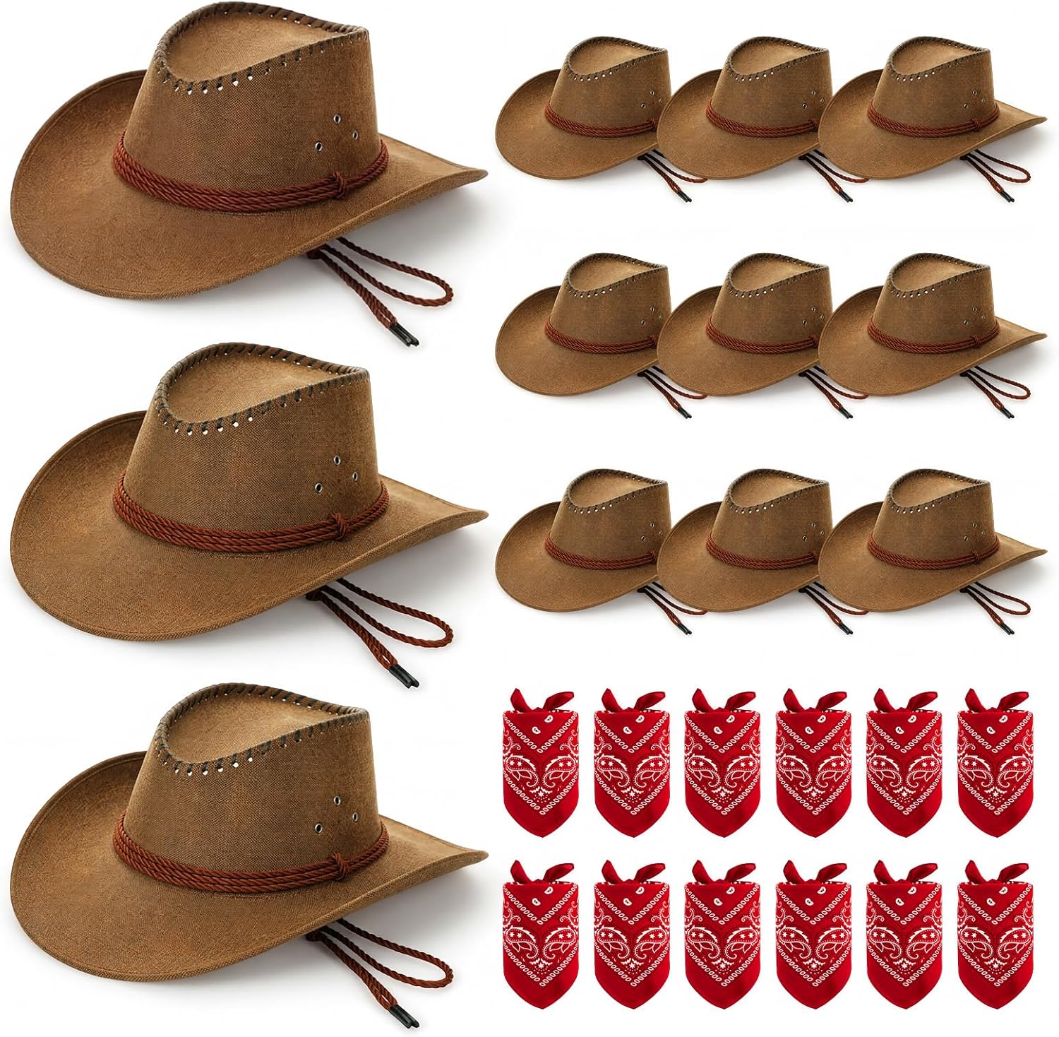 Xtinmee 24 Pcs Western Cowboy Hat Set Cowboy Themed Party Hats with Red Bandanna for Kids Birthday Costume Cosplay Party