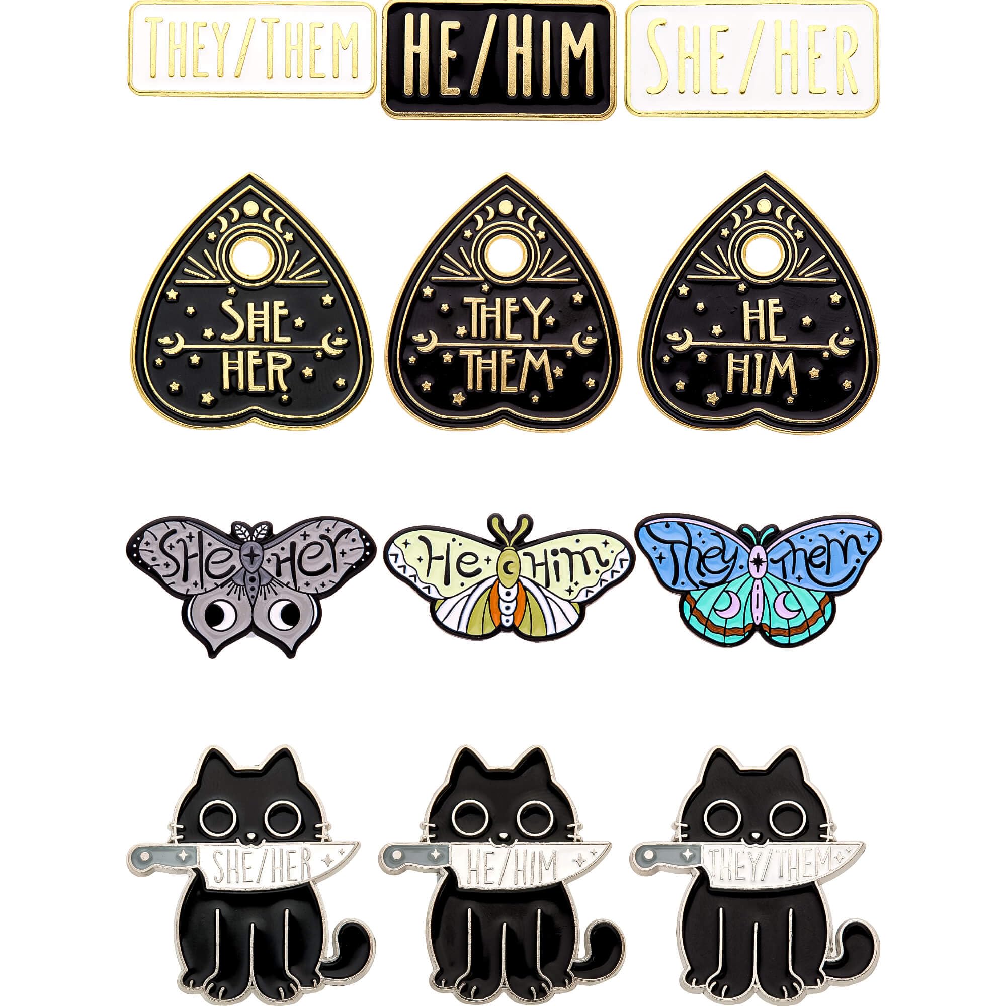 Anjulery Pronoun Enamel Pins Set of 12 – Collectible Metal Lapel Pins for Backpacks, Jackets, Hats & More – He/Him, She/Her, They/Them Pins – Unique