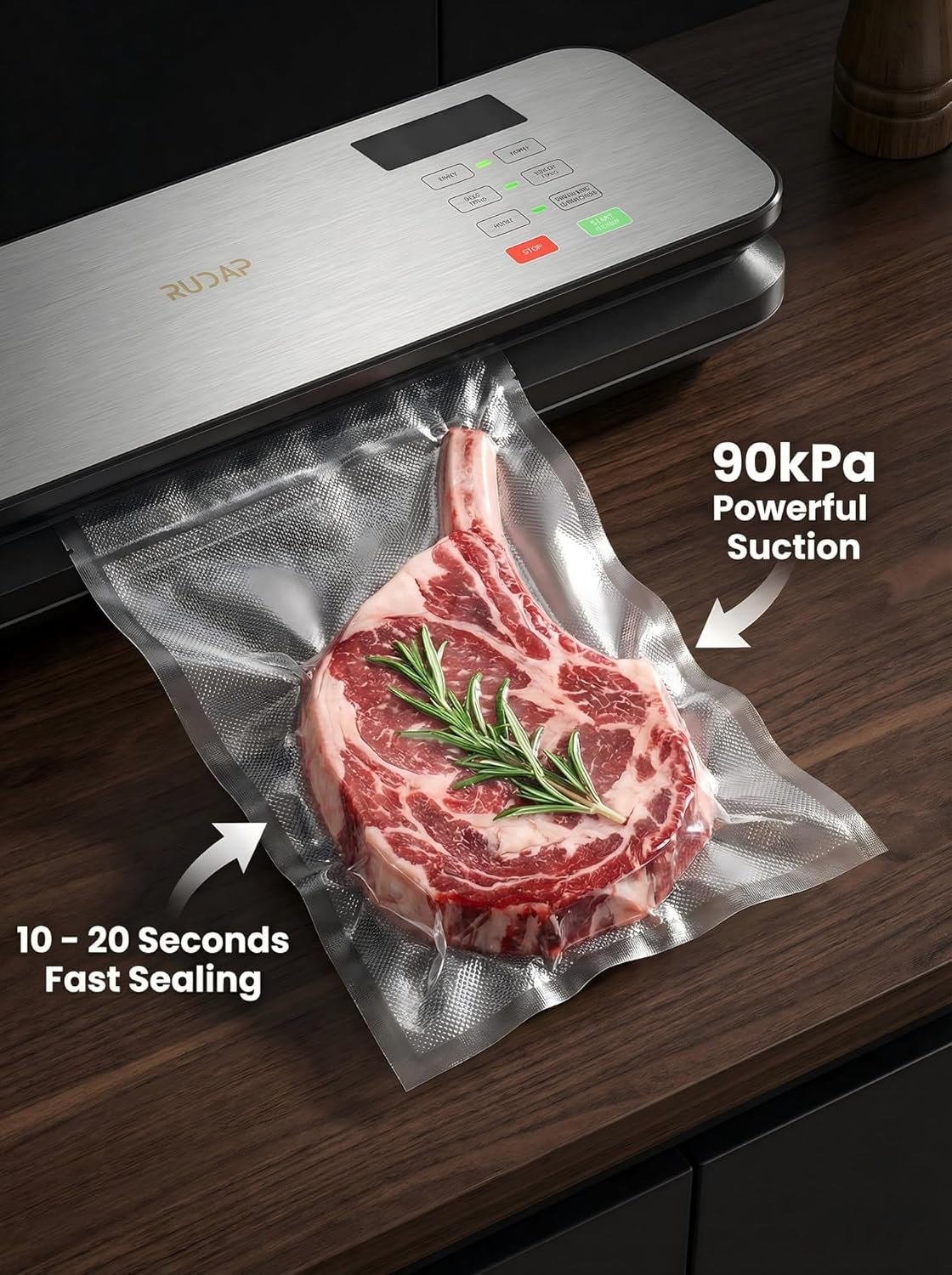Vacuum Sealer for Food, 90kPA Powerful Food Saver Vacuum Sealer Machine with Digital Kitchen Scale, 12-in-1 Food Vacuum Sealer with Dry & Moist Food Modes, 10 pcs & 1 Roll Vacuum Bags, Starter Kits - Image 3