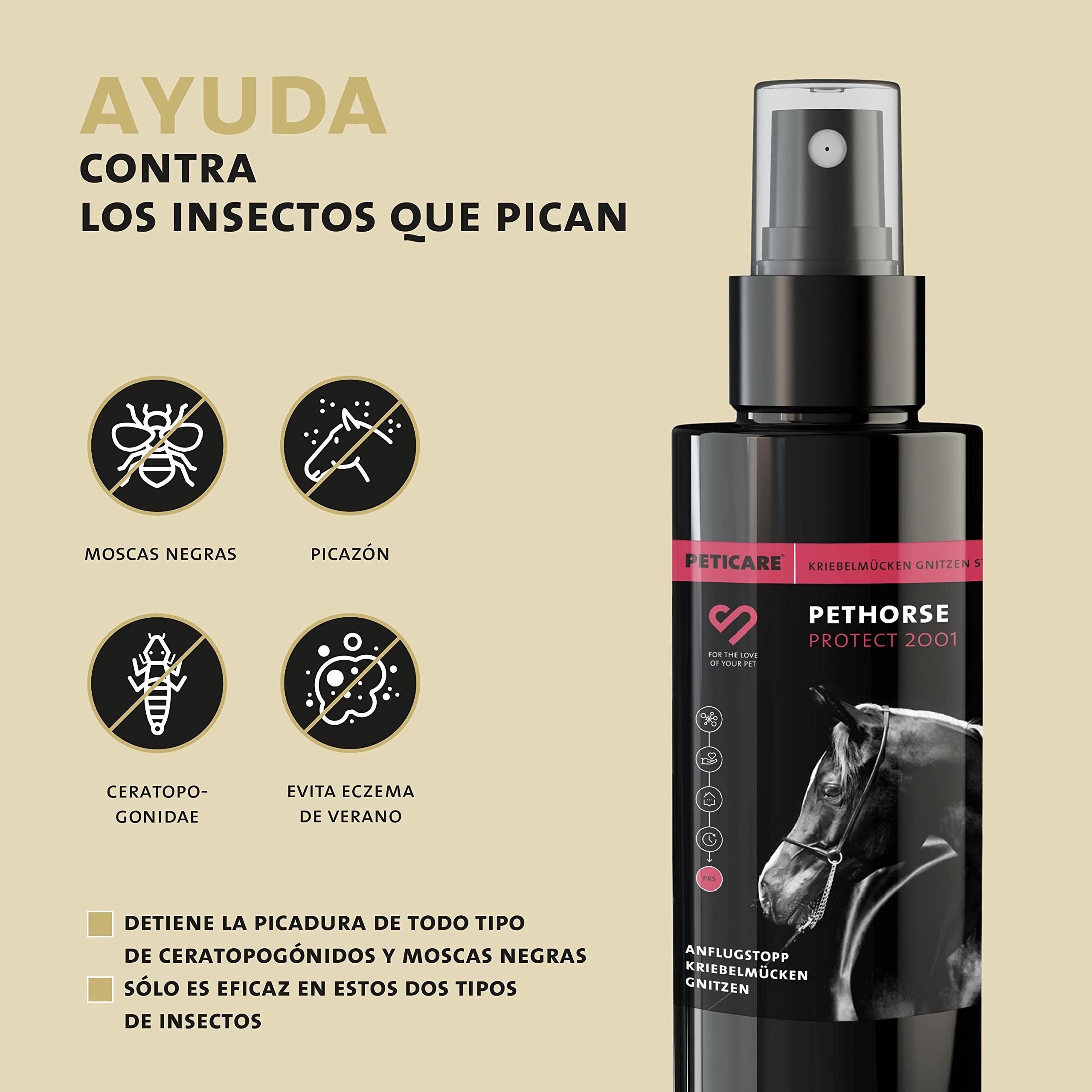 Peticare Spray contra la Mosca Negra para Caballos - prevenir eficazmente el Eczema de Verano, no más Manta Caballo Eczema, Detener los ataques - petAnimal Protect 2001