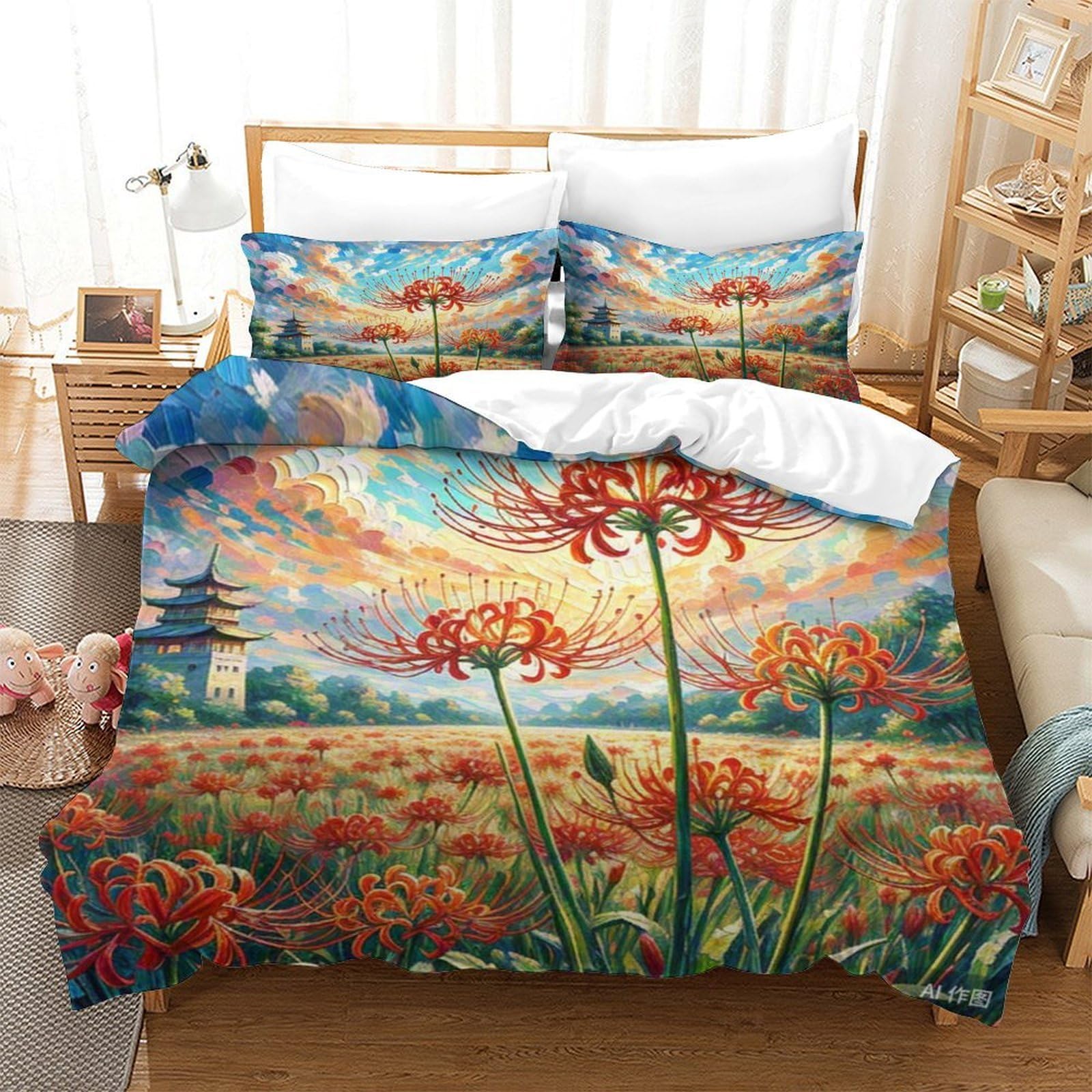 Housse de couette ado Manjusaka 140x200 idée cadeau chambre
